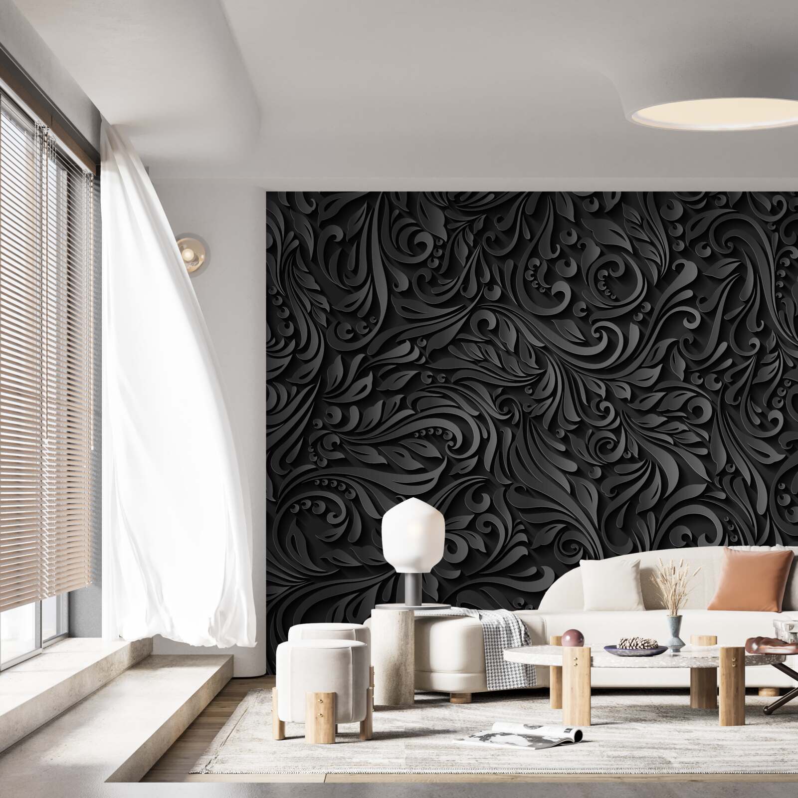 Fototapet linii negre traforate sub formă de modele florale