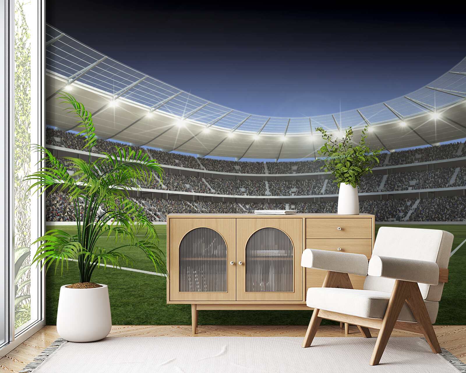 Fototapet stadionul se pregătește pentru sosirea fotbaliștilor