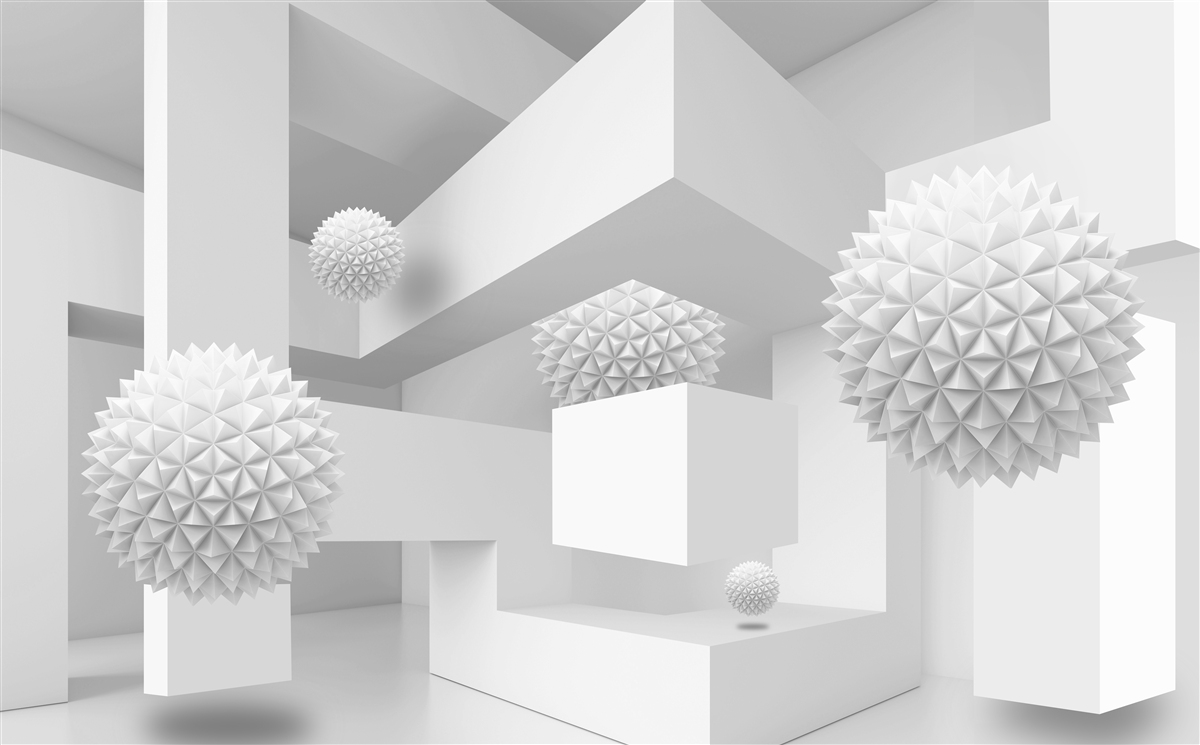 Fototapet sfere zburătoare în geometrie abstractă