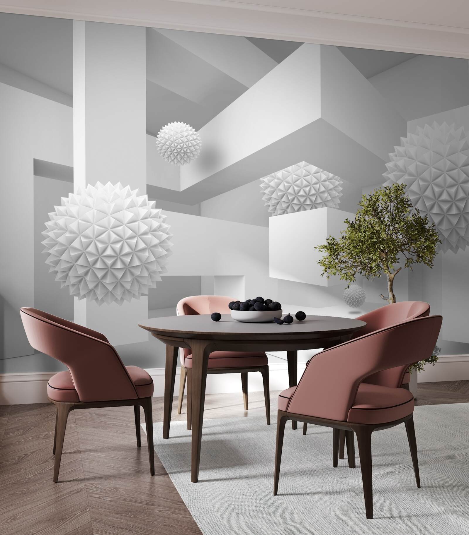 Fototapet sfere zburătoare în geometrie abstractă