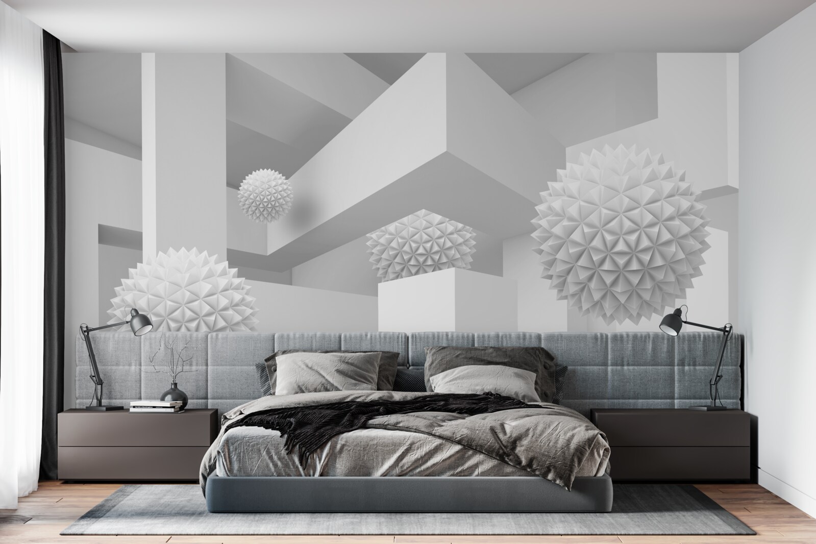 Fototapet sfere zburătoare în geometrie abstractă