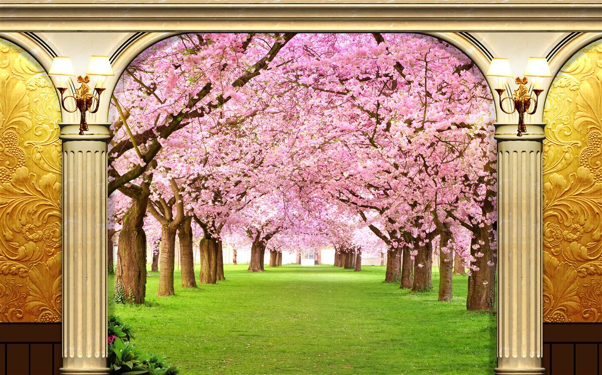 Fototapet boltă care duce la bulevardul sakura