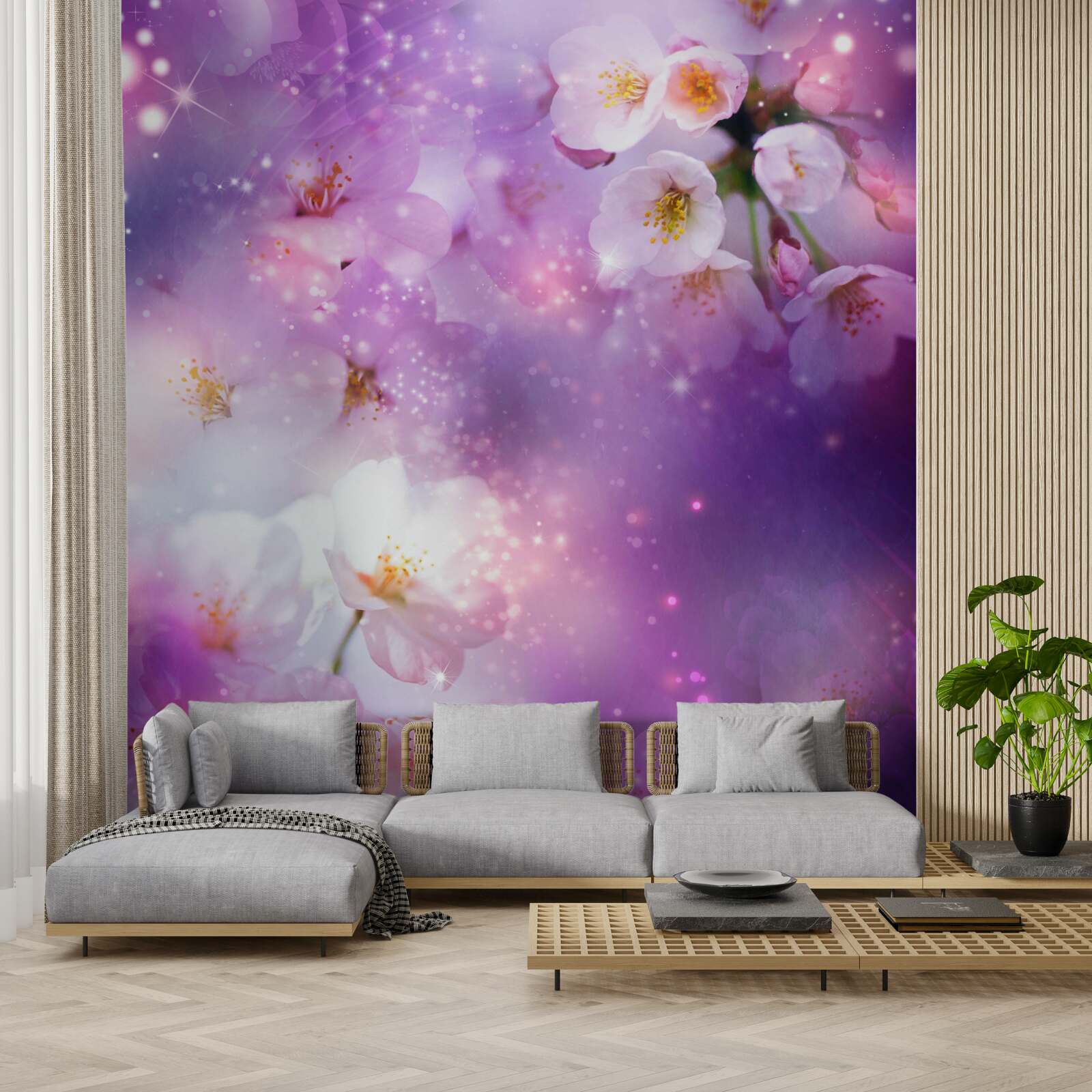Fototapet flori luminoase pe un fundal de liliac