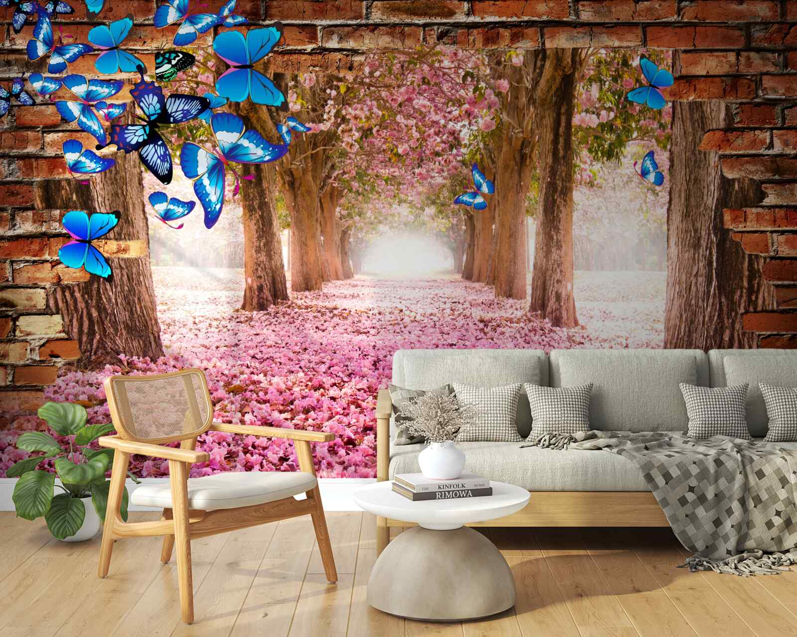 Fototapet sakura atrage fluturi cu florile sale