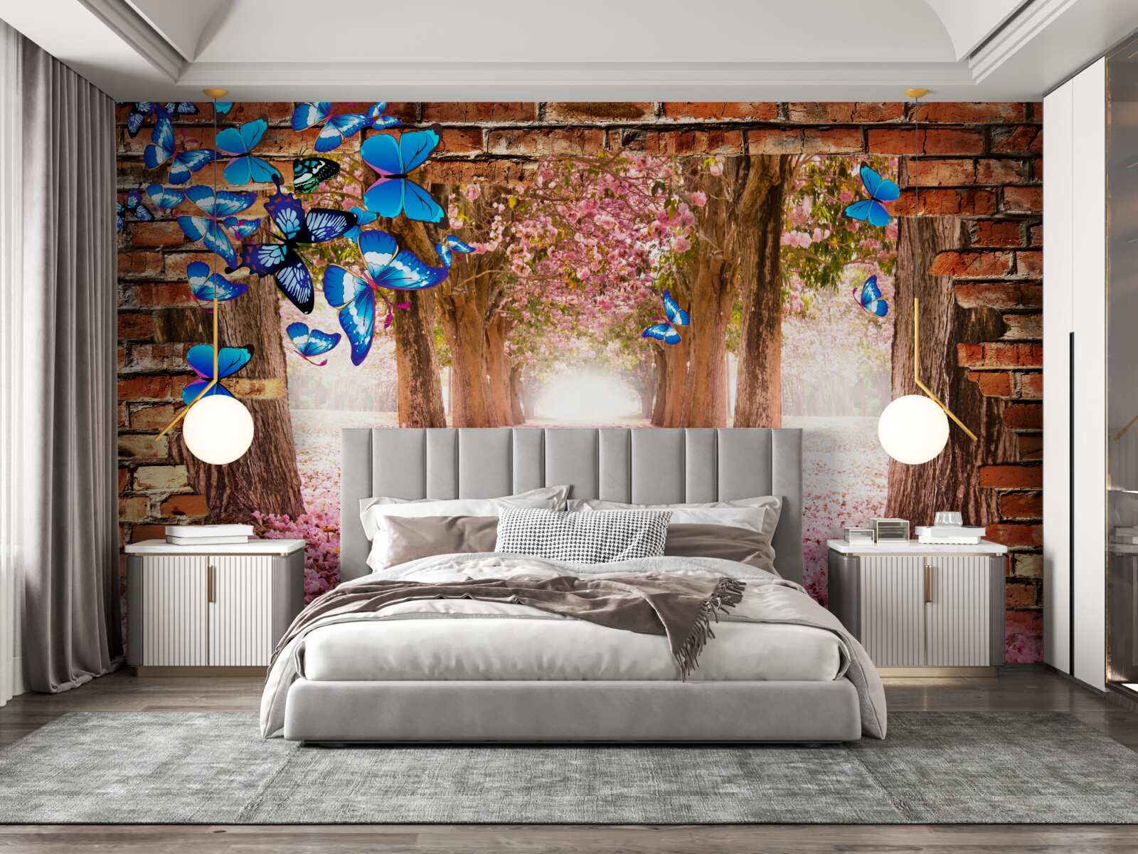 Fototapet sakura atrage fluturi cu florile sale