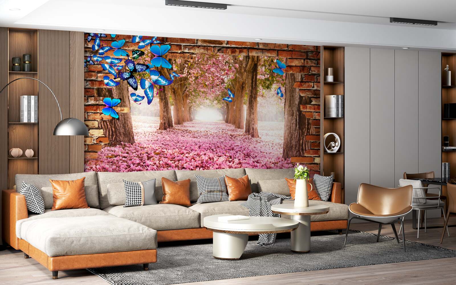 Fototapet sakura atrage fluturi cu florile sale