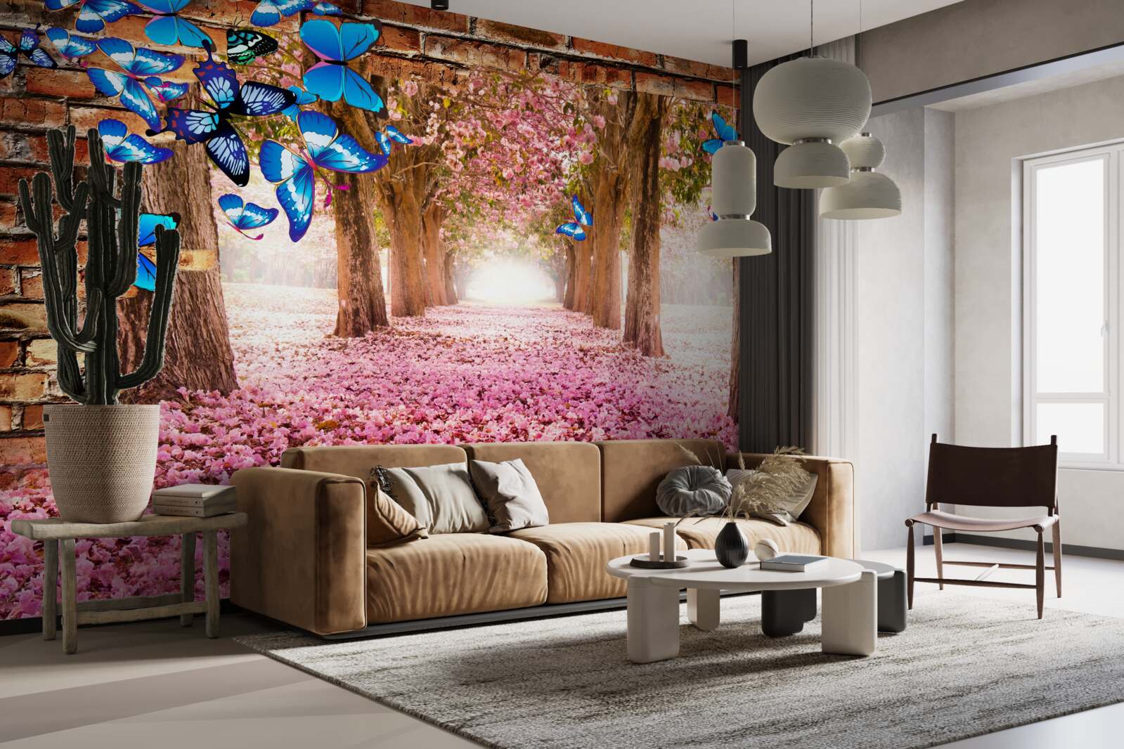 Fototapet sakura atrage fluturi cu florile sale