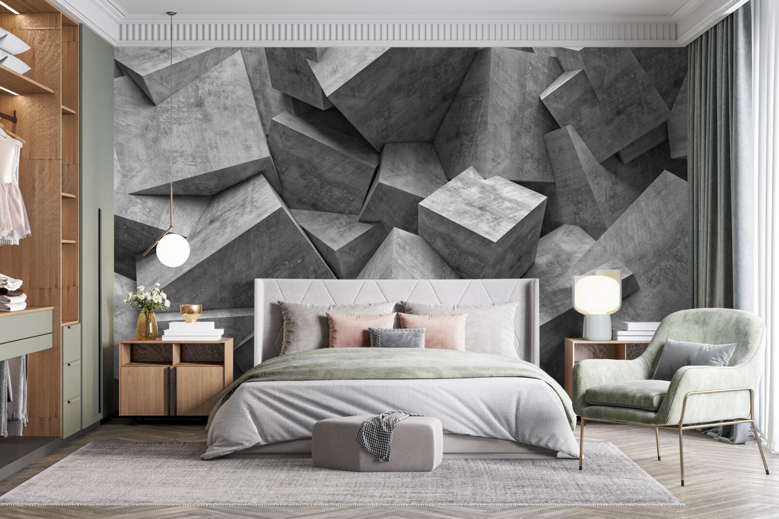 Fototapet forme geometrice tridimensionale în gri