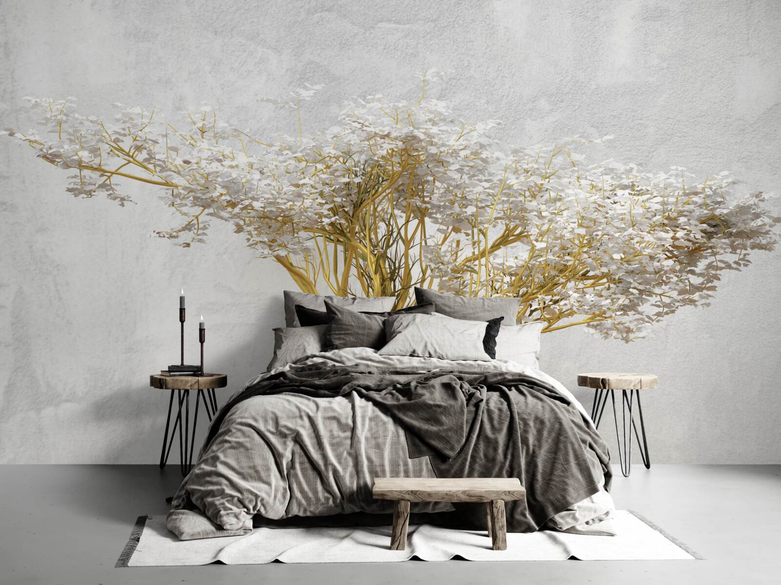 Fototapet un copac imens cu multe ramuri decorate cu flori albe