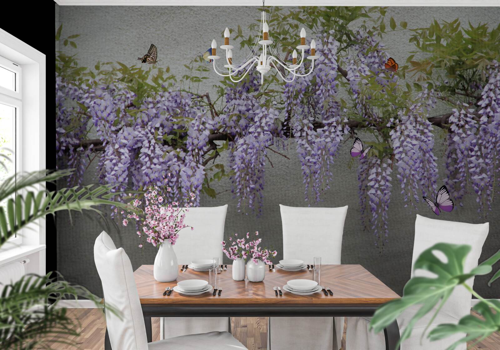 Fototapet fluturii zboară în jurul florilor de liliac