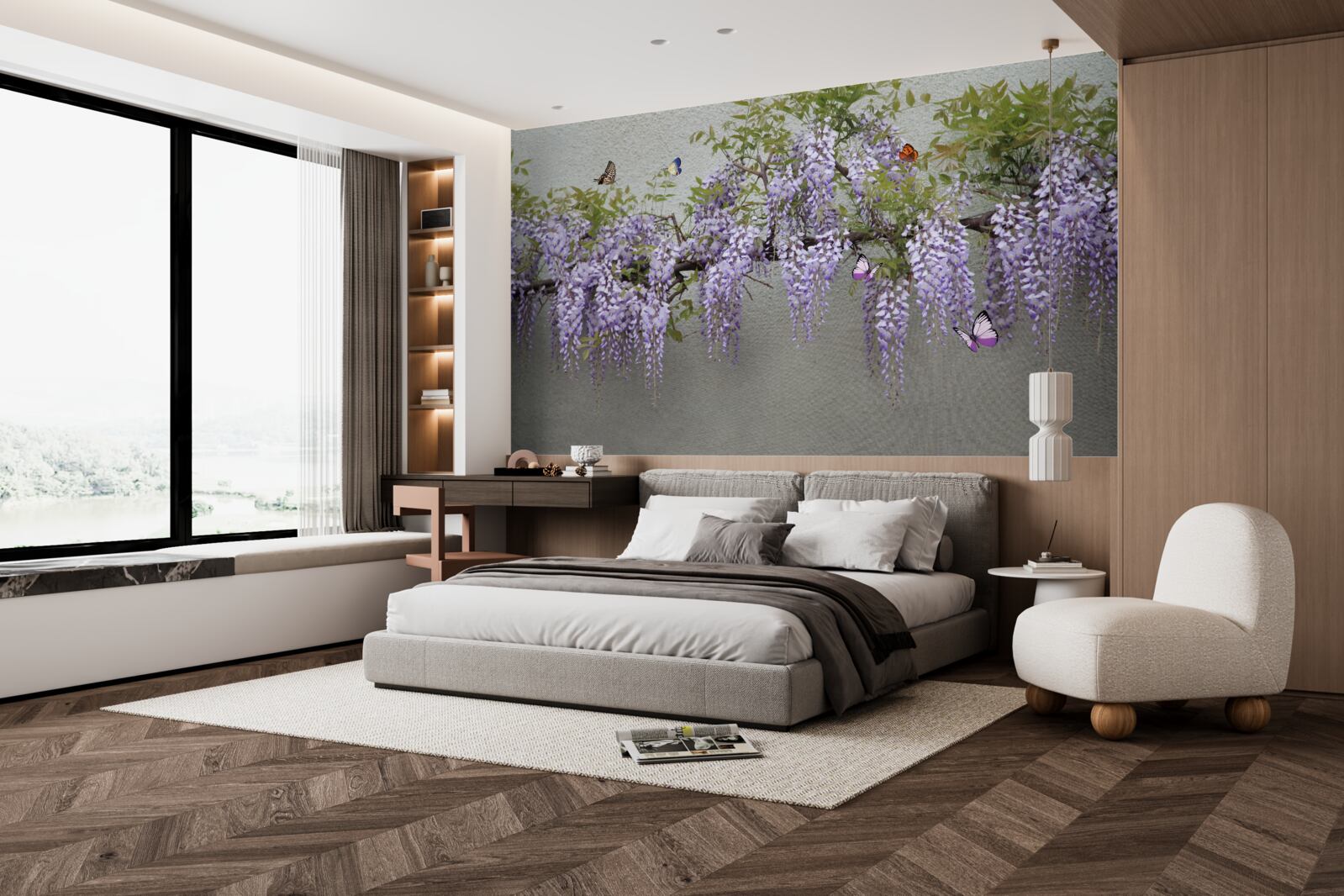 Fototapet fluturii zboară în jurul florilor de liliac