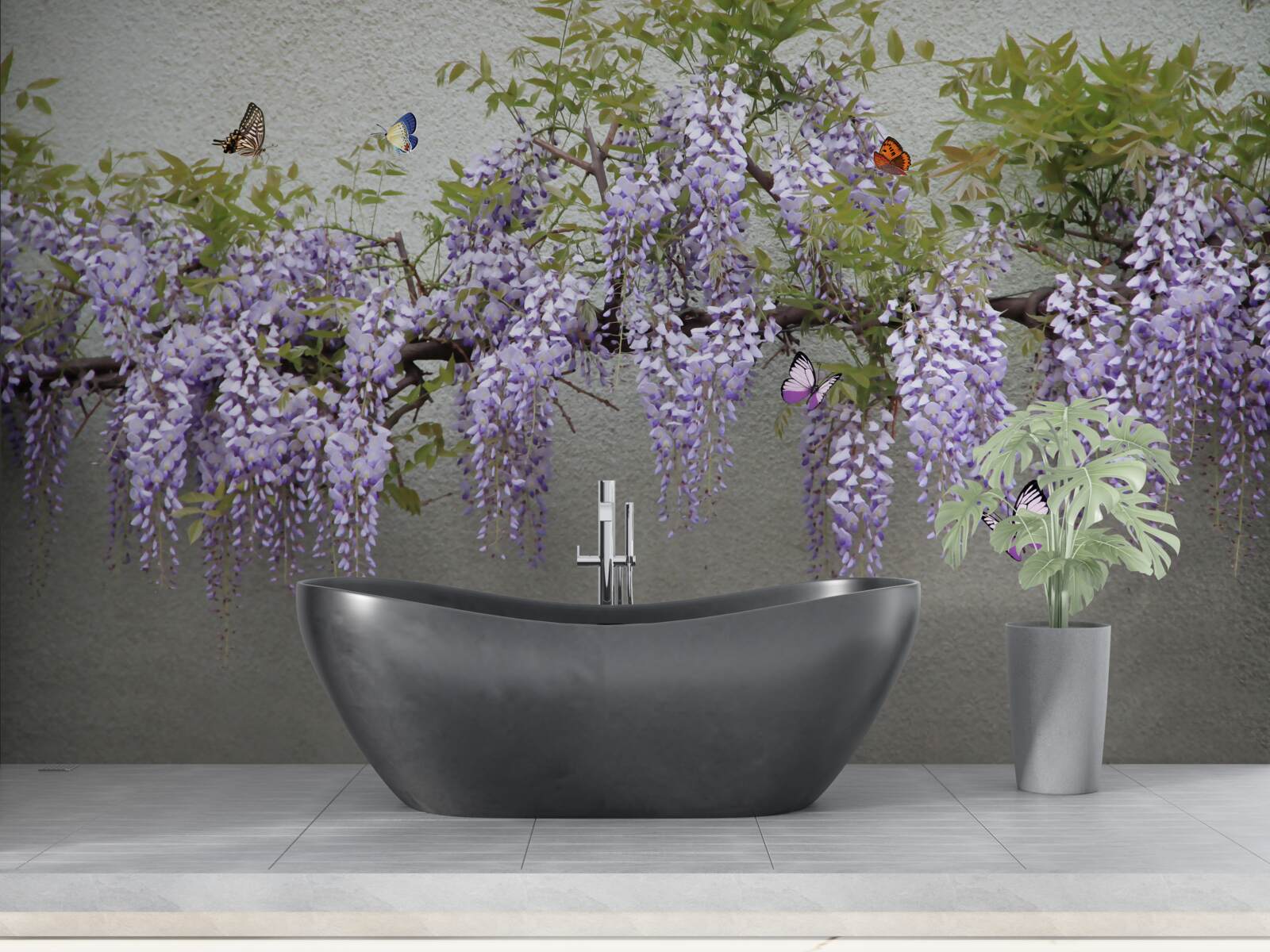 Fototapet fluturii zboară în jurul florilor de liliac