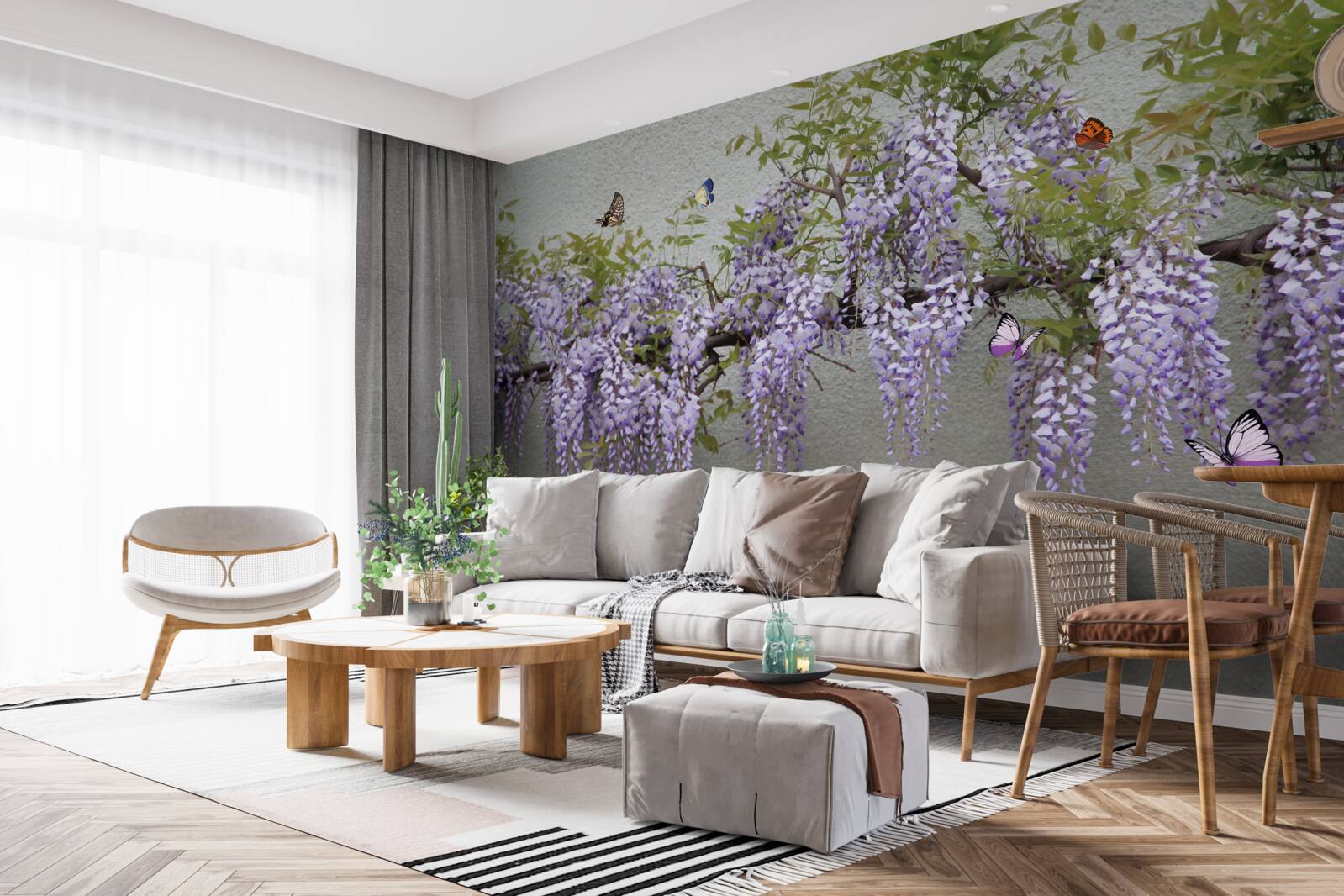 Fototapet fluturii zboară în jurul florilor de liliac