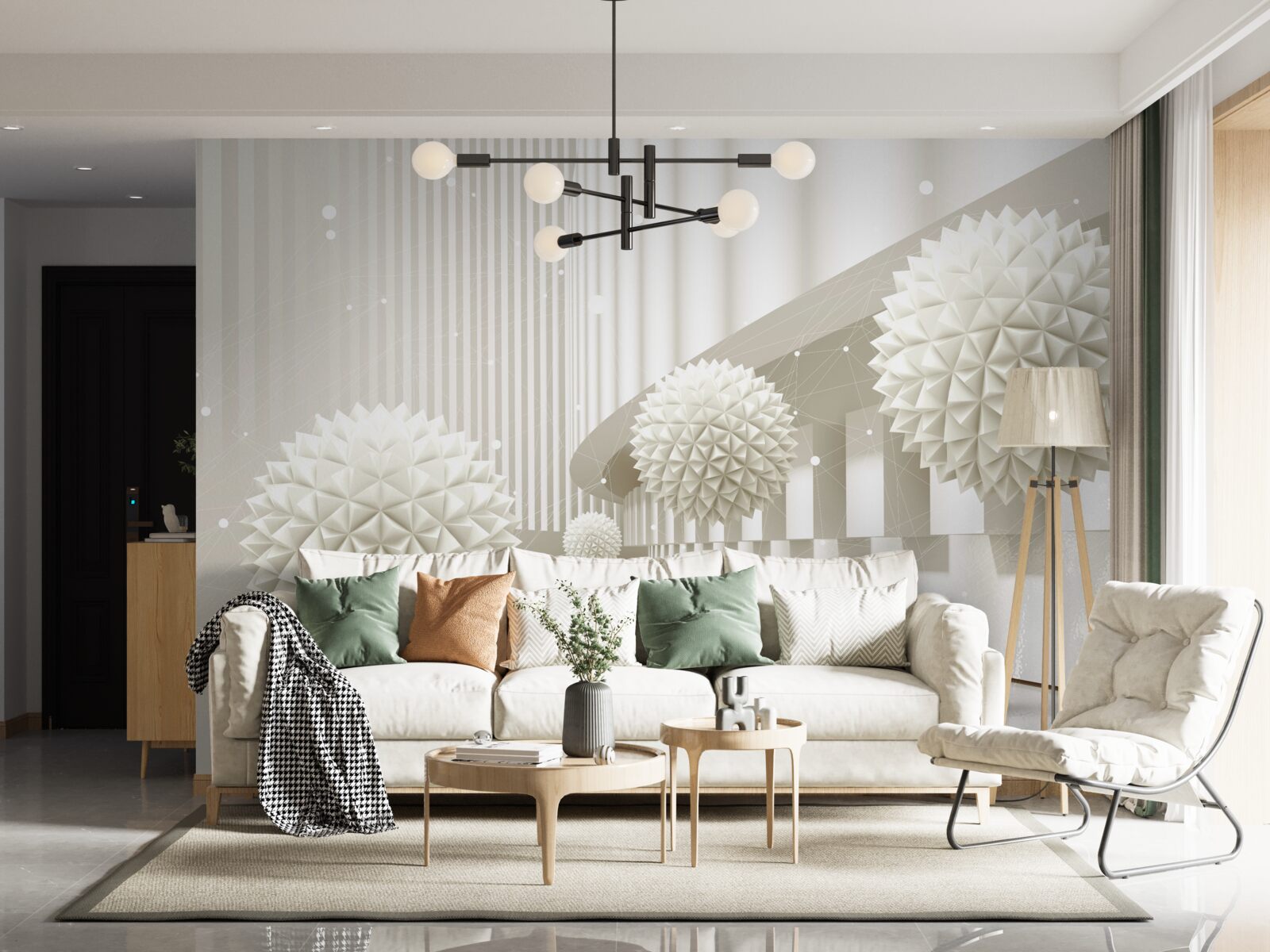 Fototapet baloane albe cu un design tridimensional