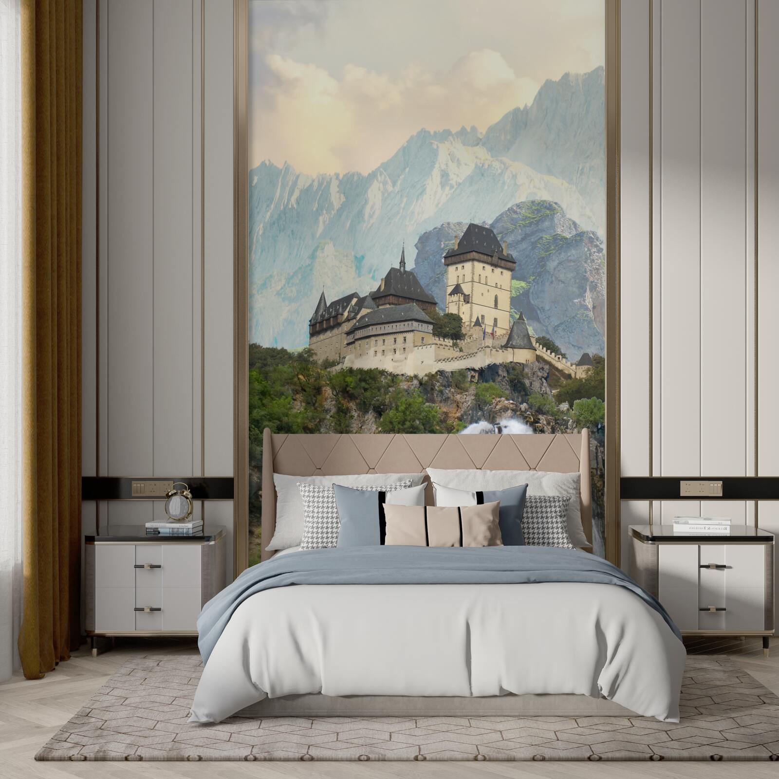 Fototapet karlštejn este un castel situat în munți.