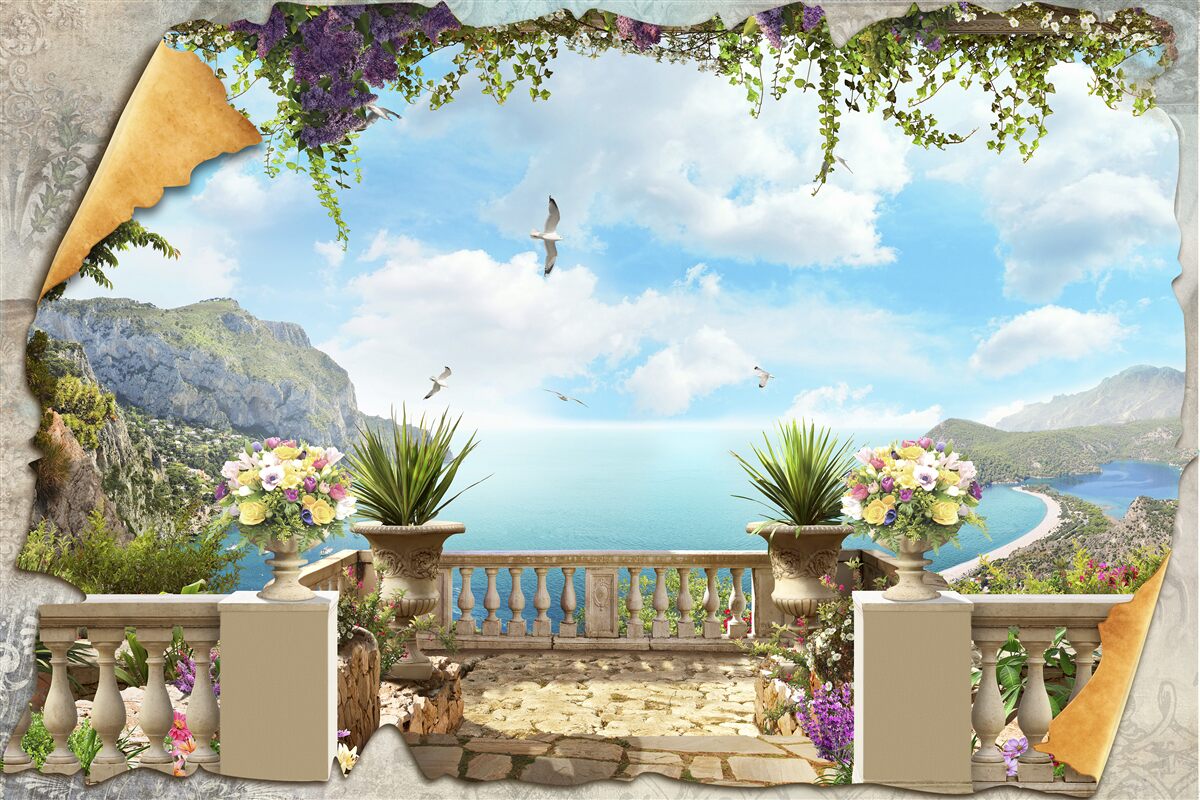 Fototapet vedere panoramică la mare de la balcon