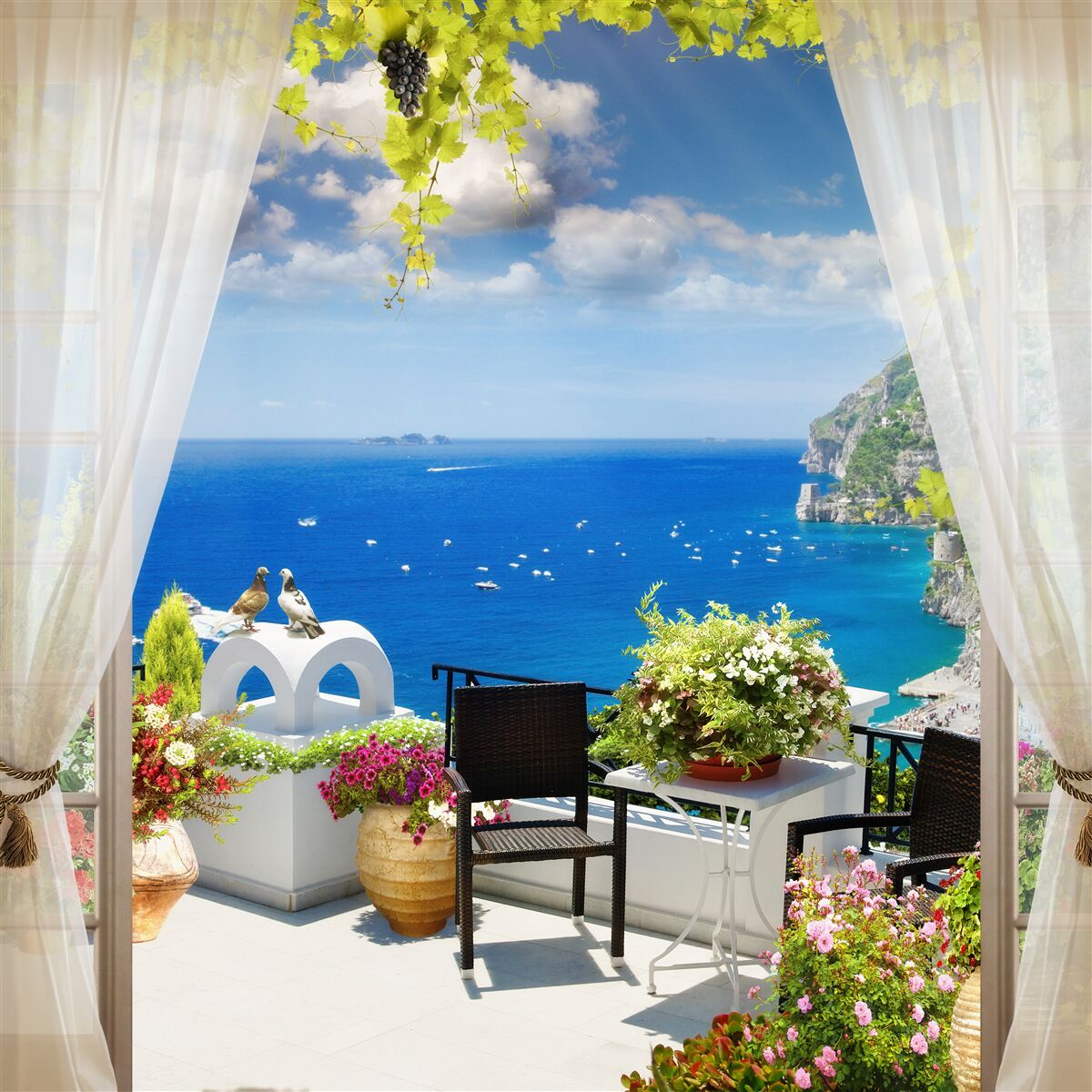 Fototapet balcon mic cu vedere pitorească la ocean