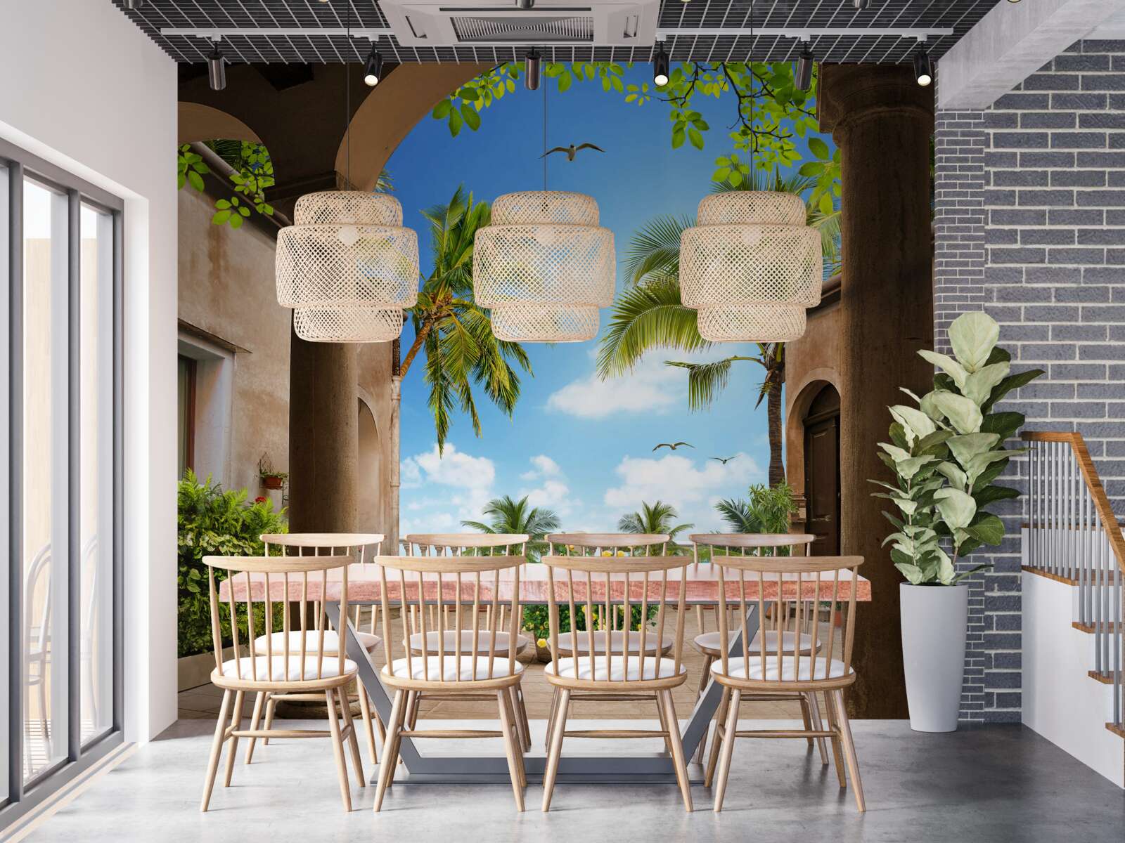 Fototapet terasă decorată cu plante verzi