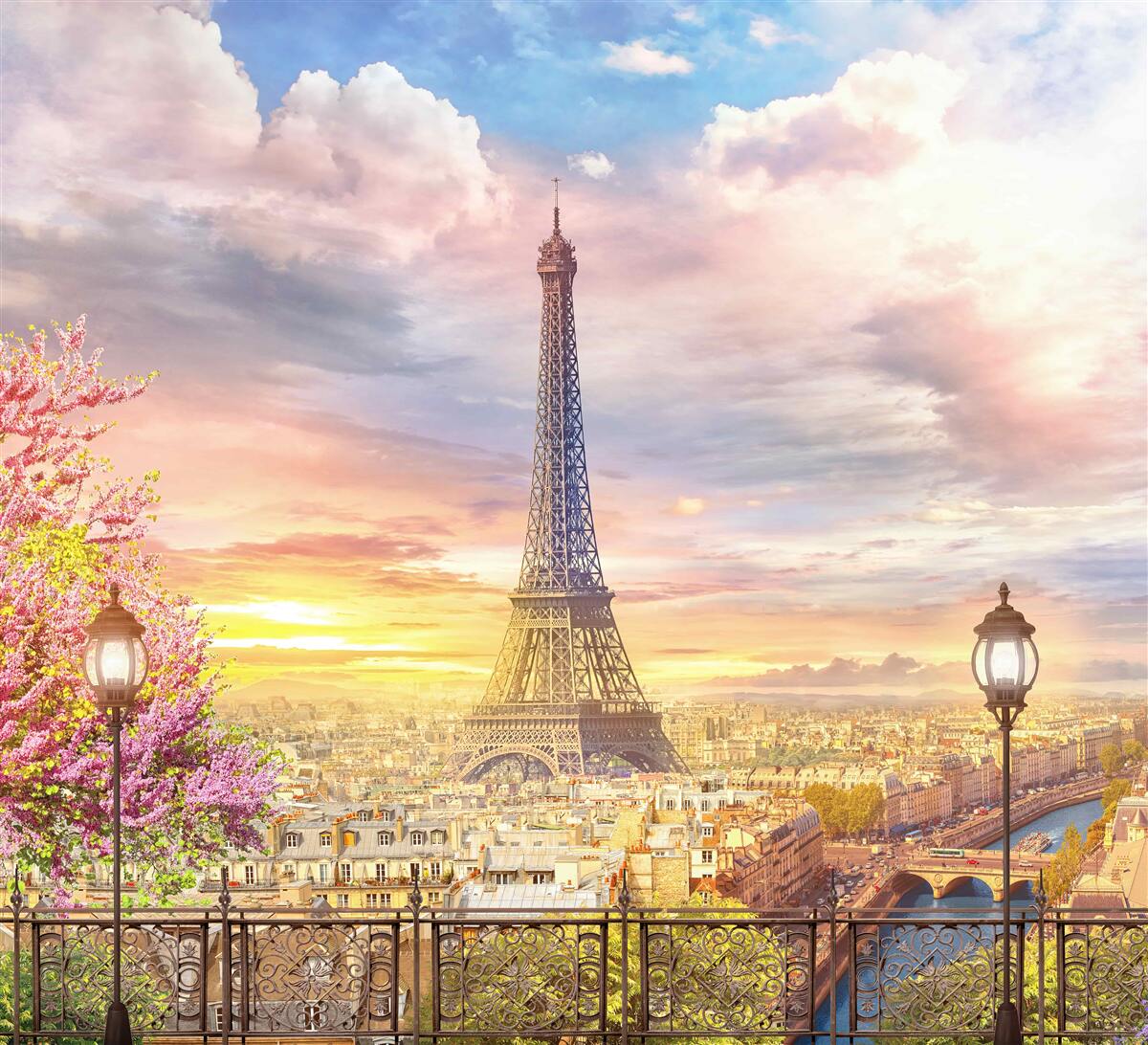 Fototapet panorama înnorată a turnului eiffel