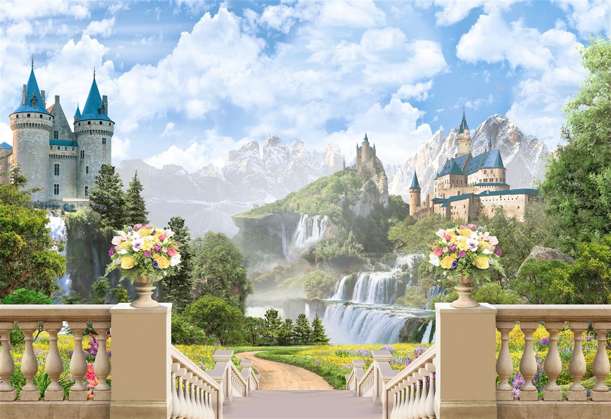 Fototapet castele și cascade