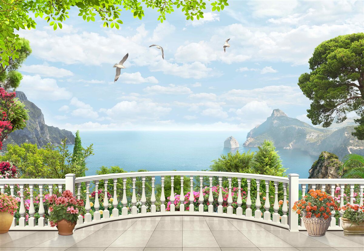 Fototapet vedere panoramică la mare de pe terasă
