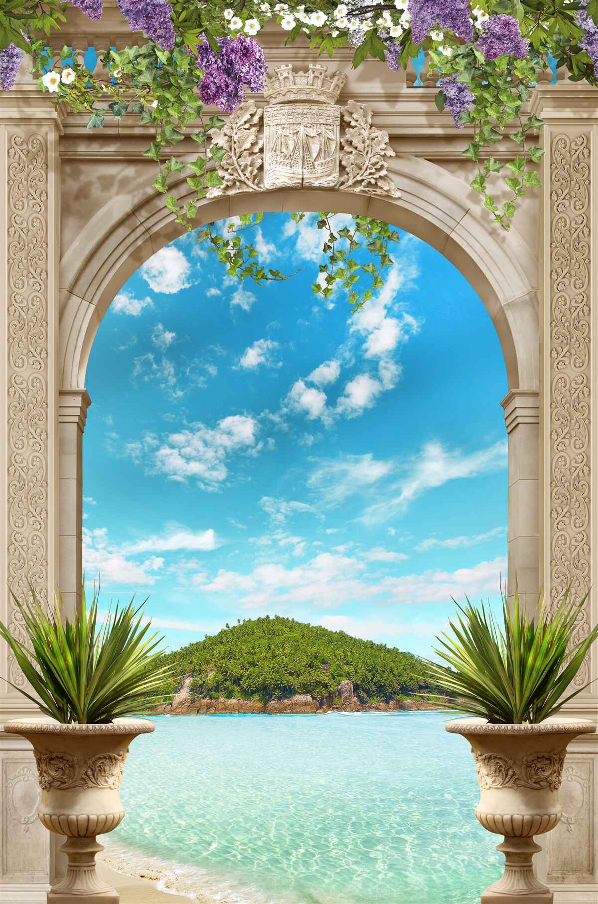 Fototapet panoramă a mării prin arc