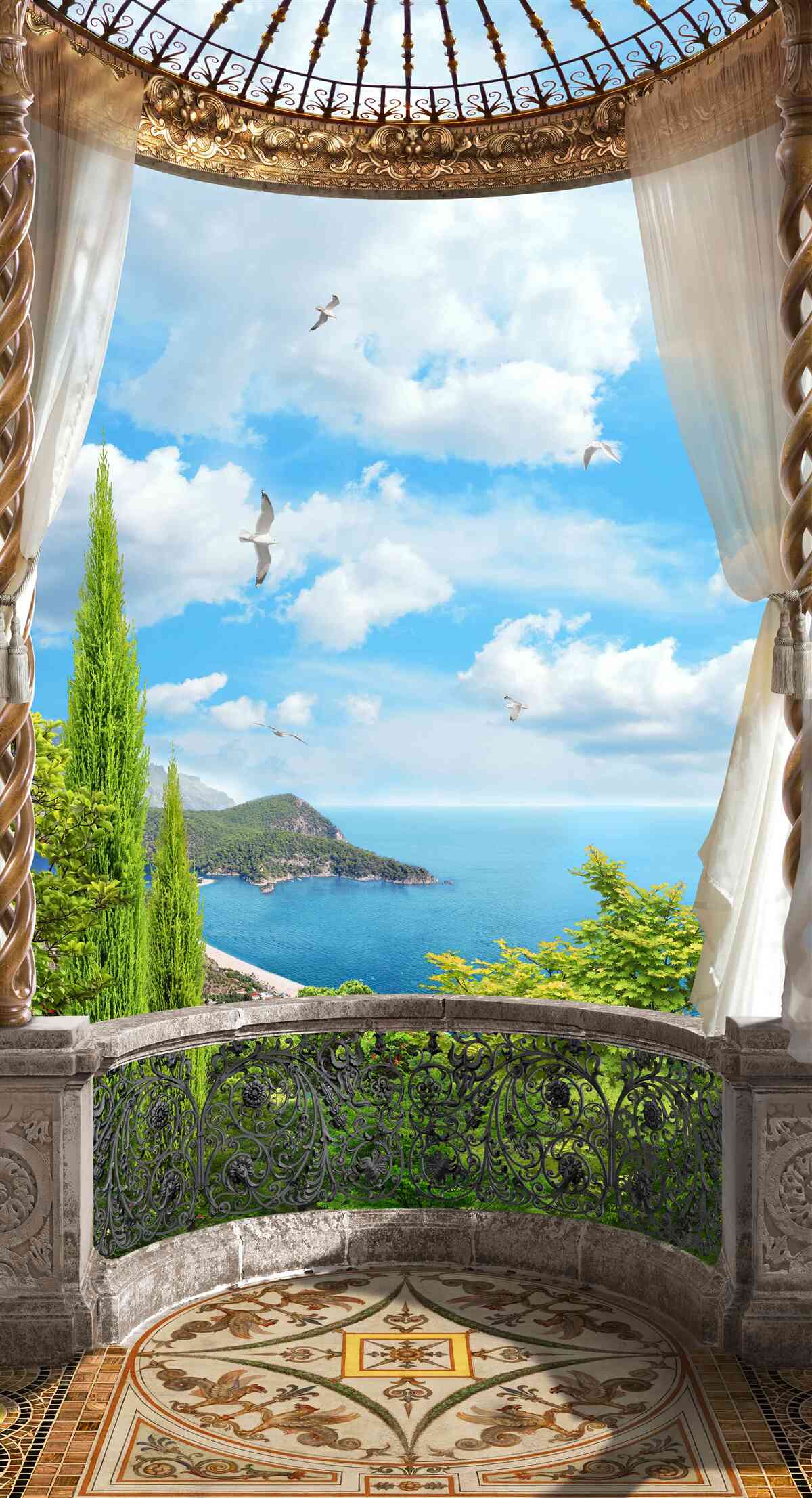 Fototapet terasă cu vedere uimitoare la mare