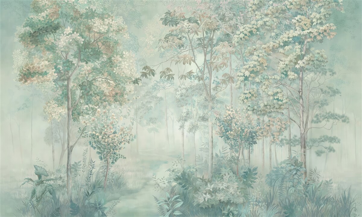 Fototapet pădure misterioasă învăluită în ceață