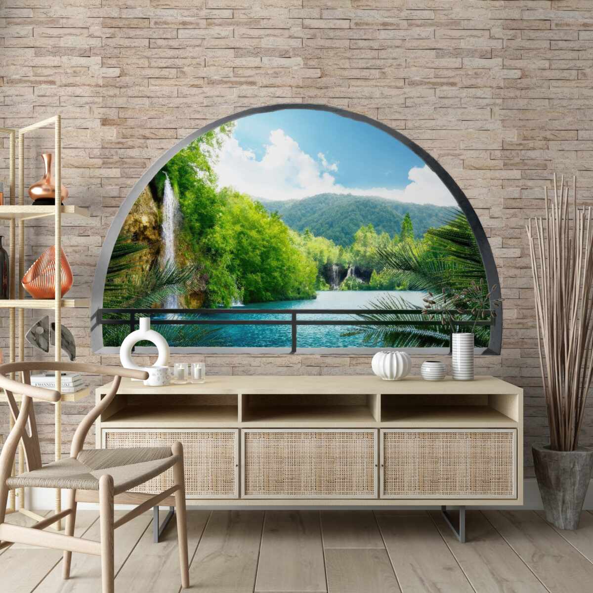 Fototapet o gaură în perete care oferă o priveliște pitorească a naturii