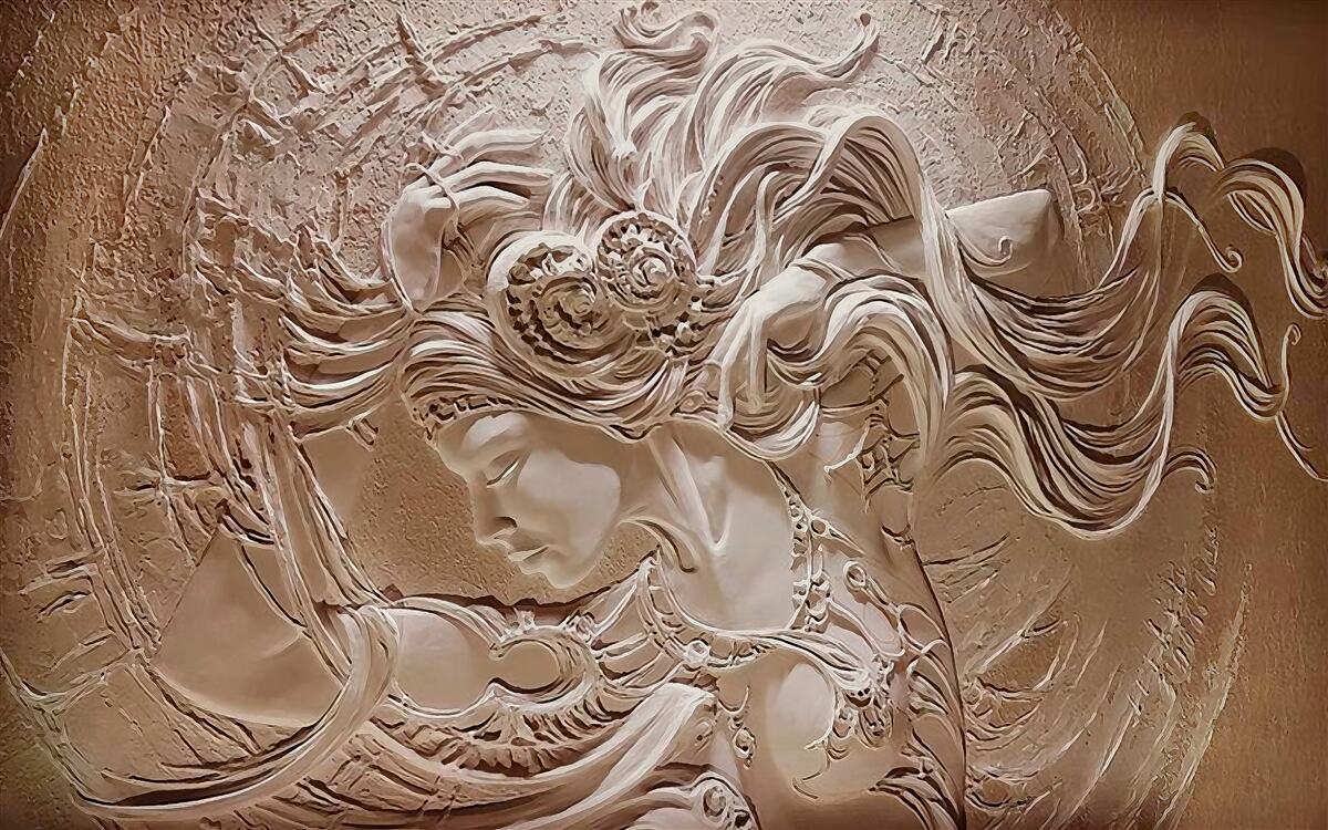 Fototapet imaginea unei fete în basorelief