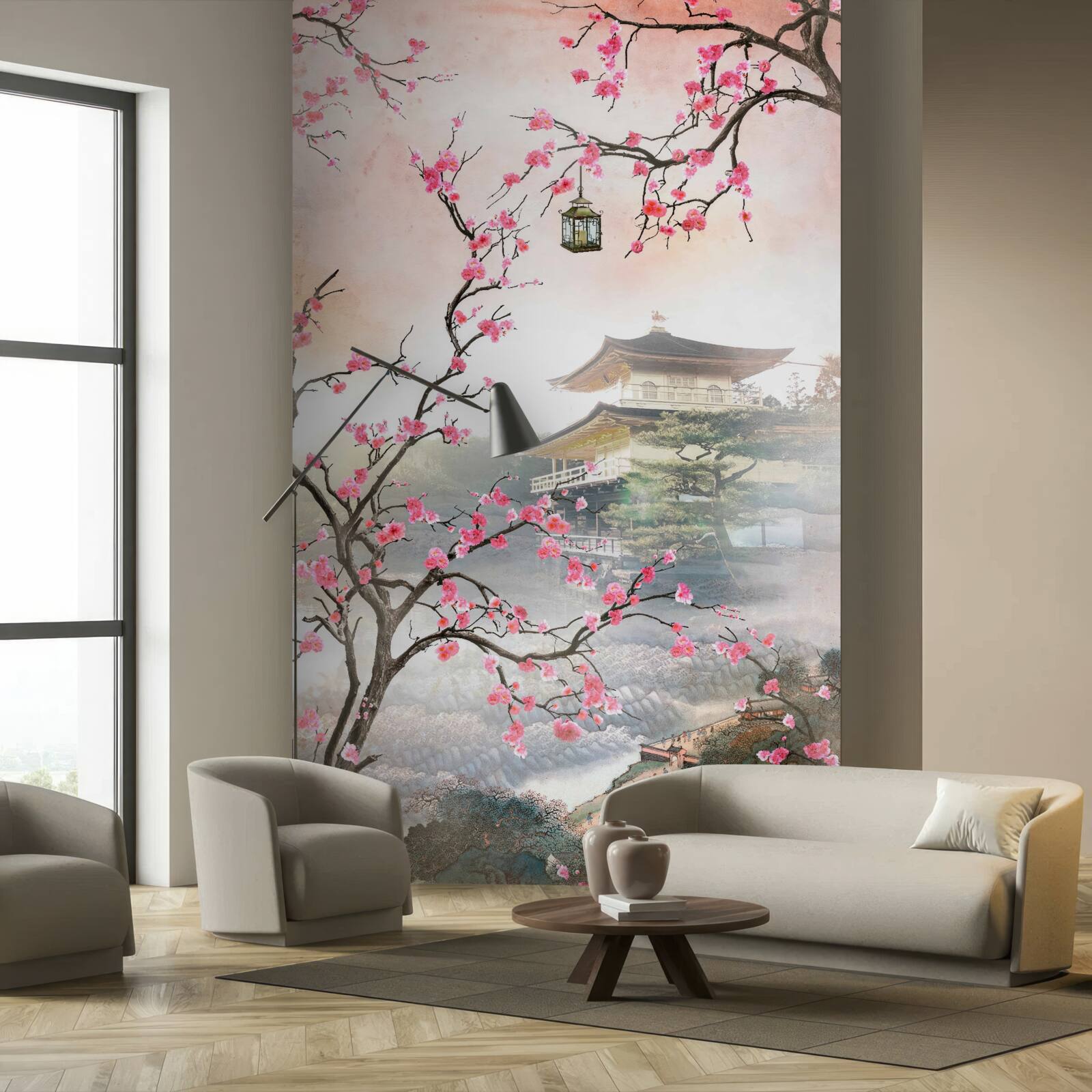 Fototapet înflorirea sakura într-un mediu urban