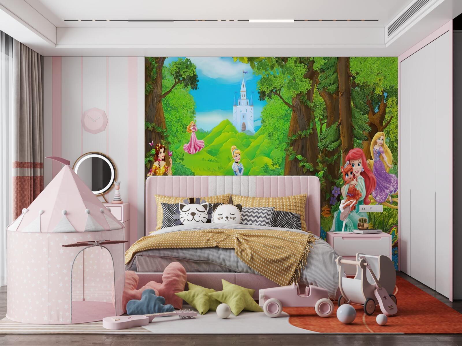 Fototapet prințesele din desenele animate disney fac o plimbare în pădure