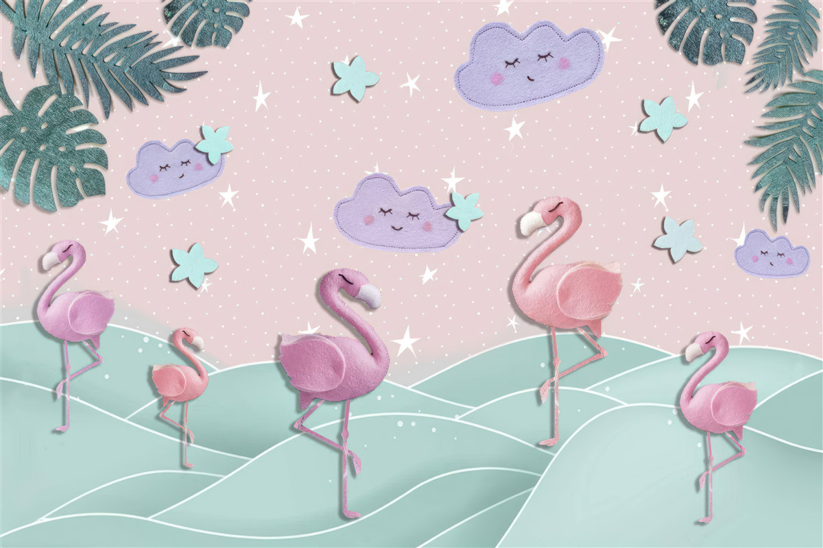 Fototapet flamingo roz în echilibru pe un picior