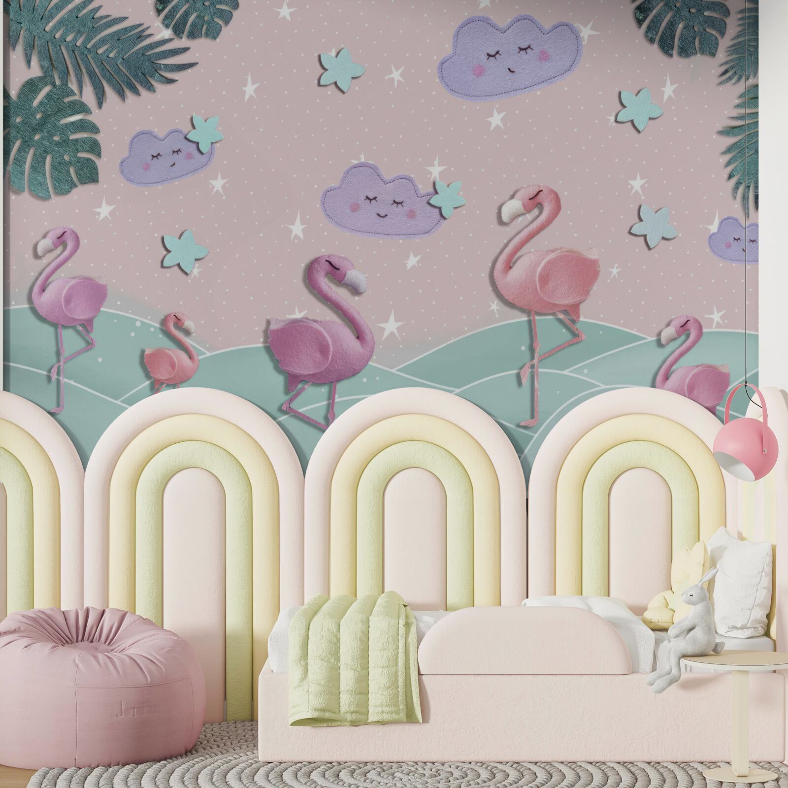 Fototapet flamingo roz în echilibru pe un picior