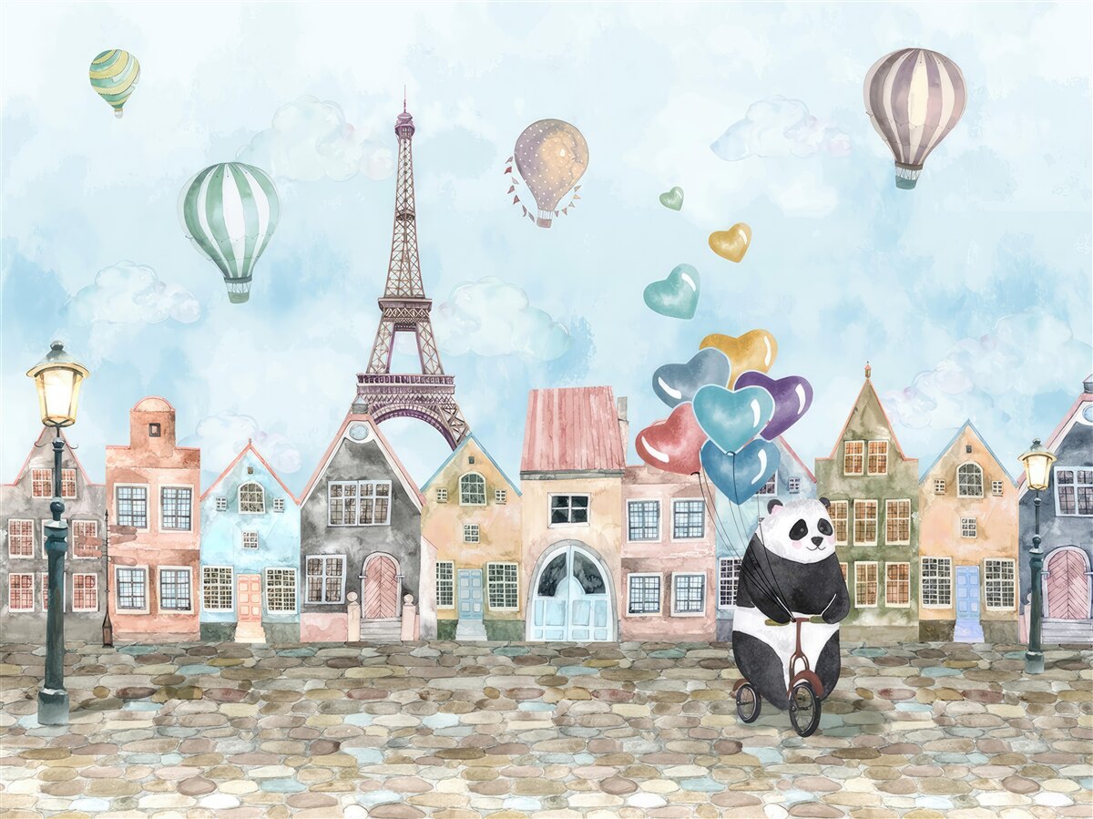 Fototapet panda se plimbă cu bicicleta prin paris