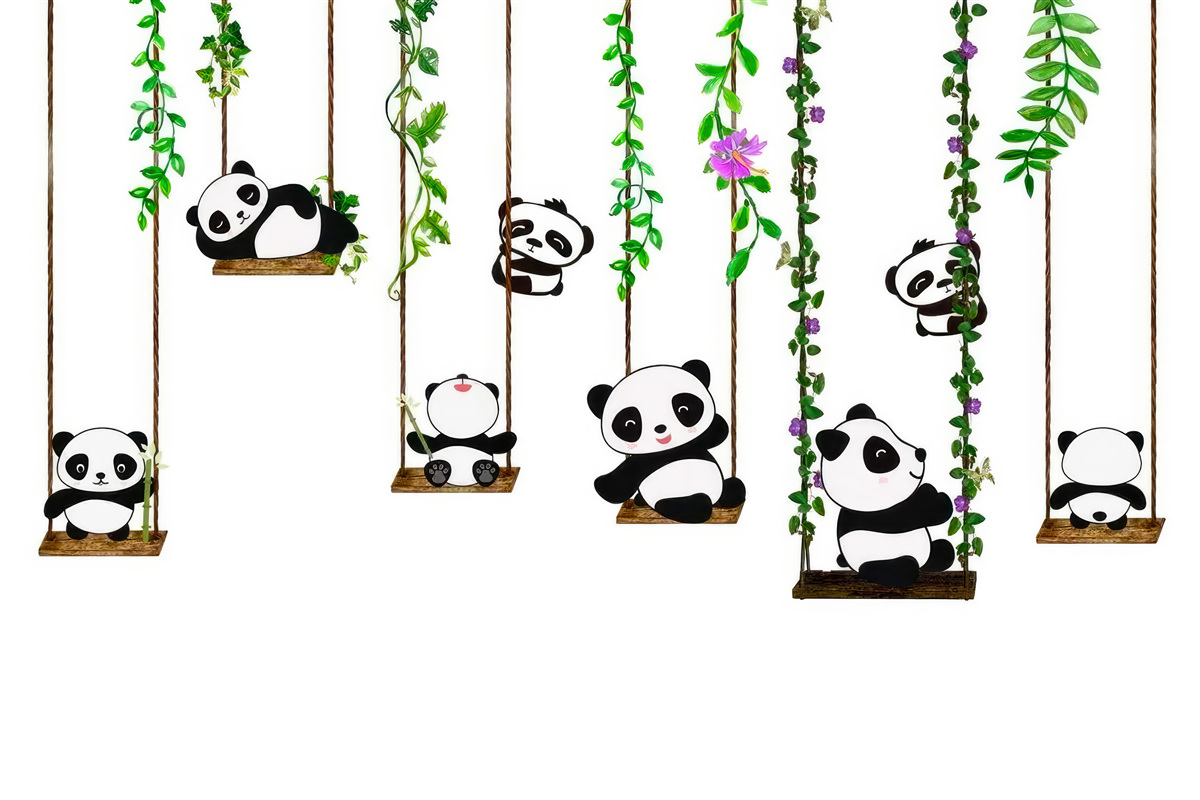 Fototapet leagăn verde leagăne pandas fericit