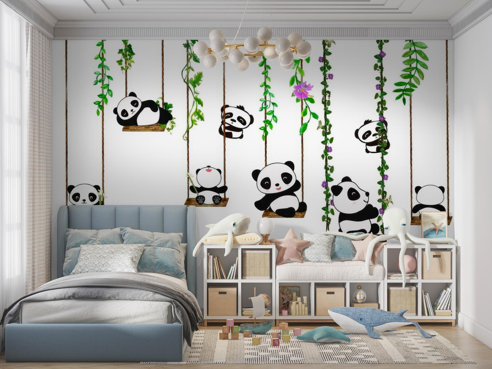 Fototapet leagăn verde leagăne pandas fericit