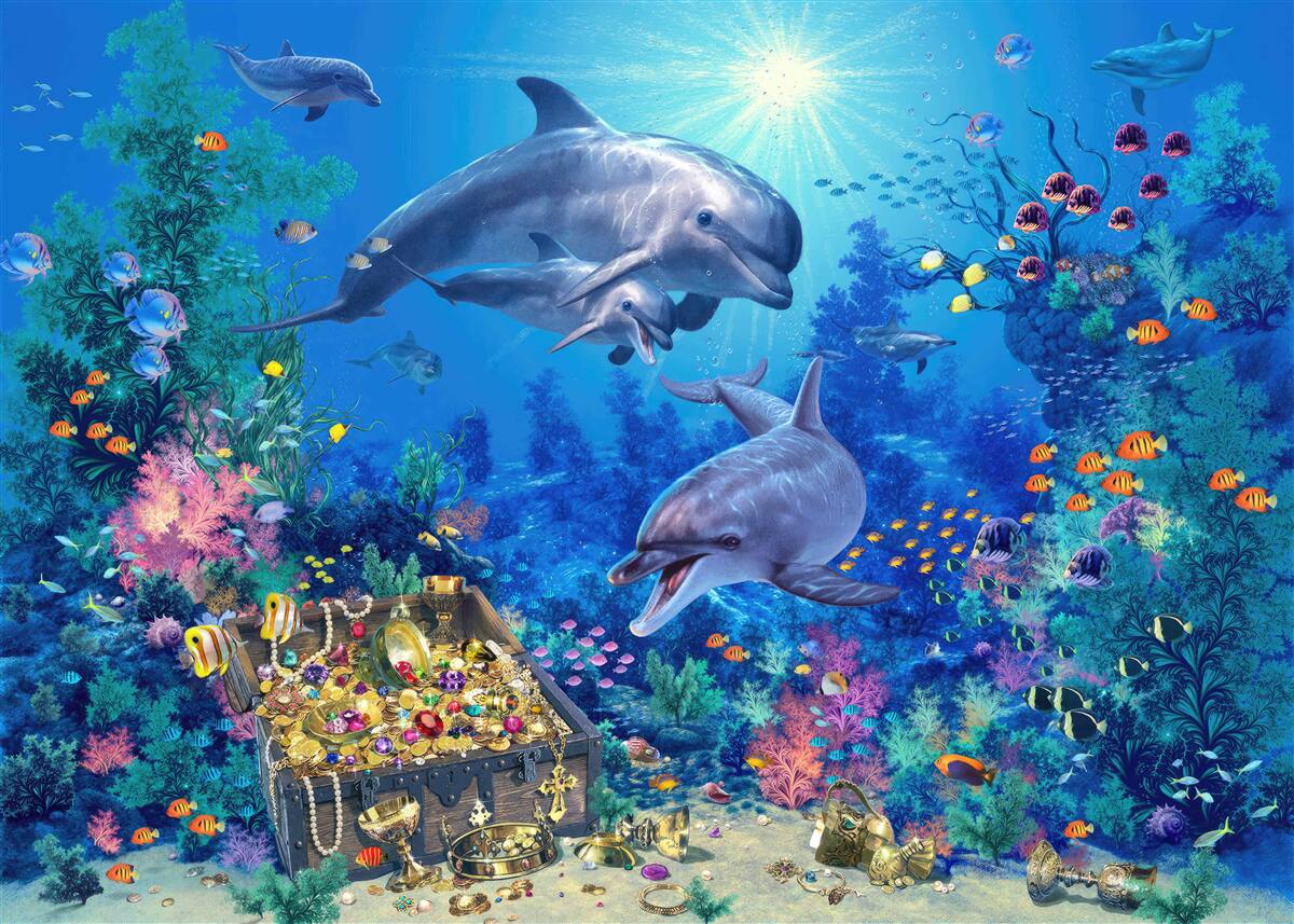 Fototapet grup de delfini într-un mediu subacvatic