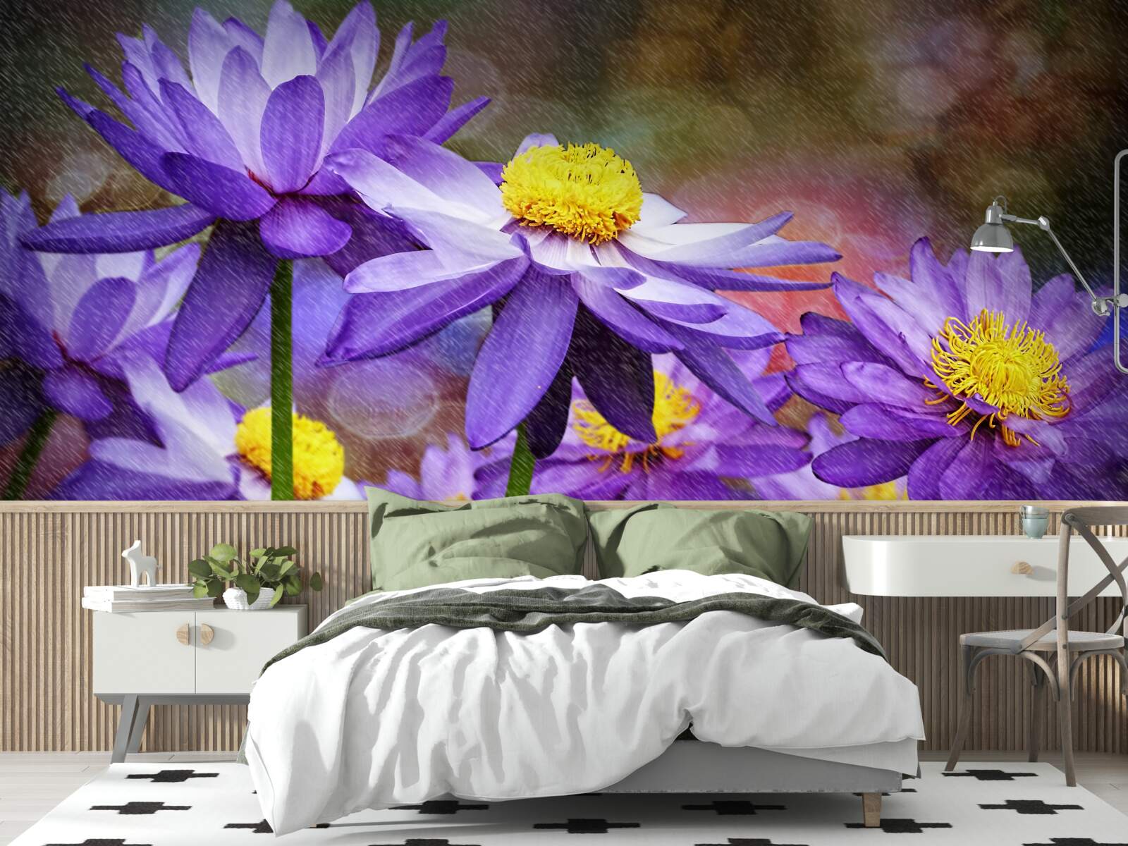 Fototapet flori violete cu centrul galben