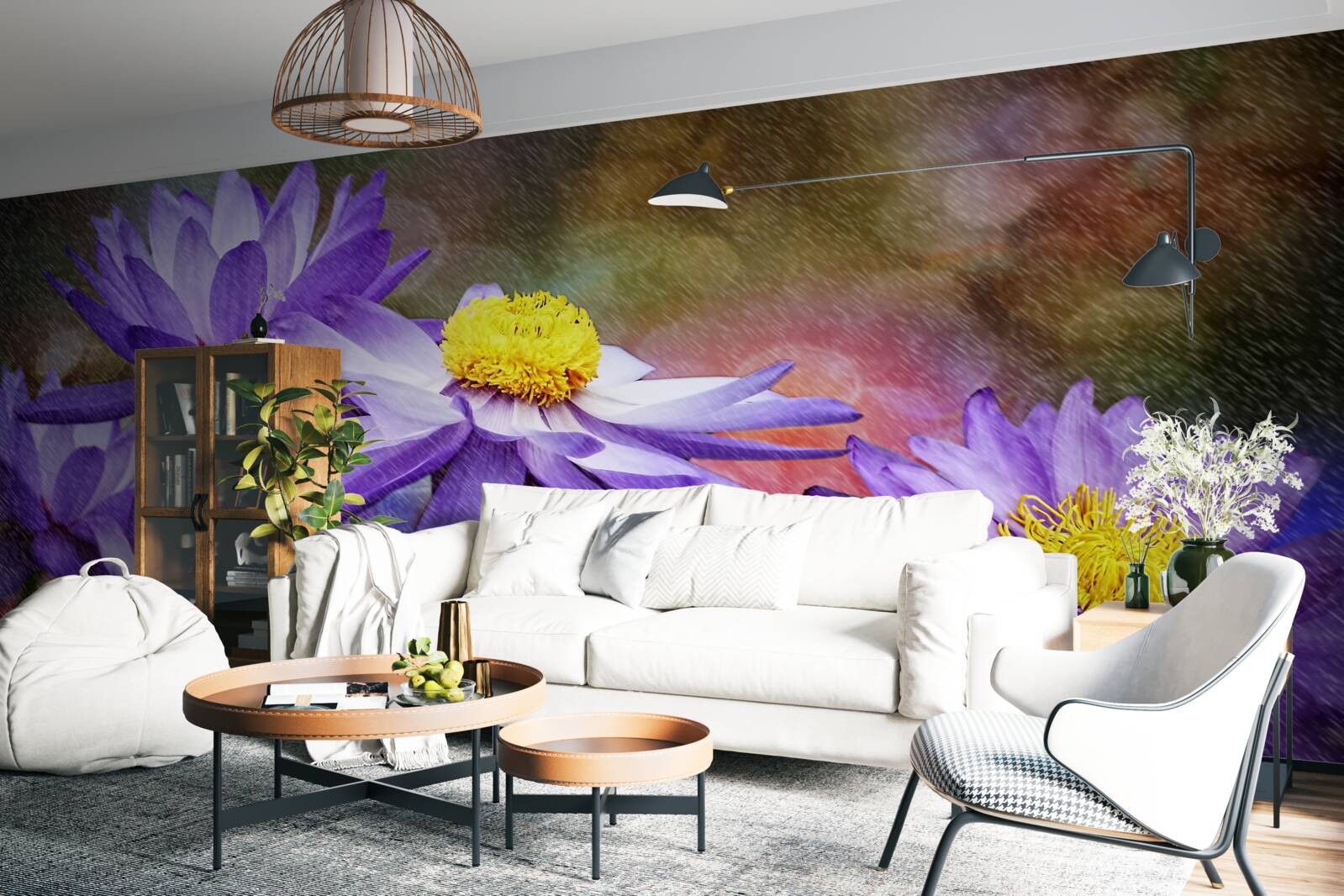 Fototapet flori violete cu centrul galben