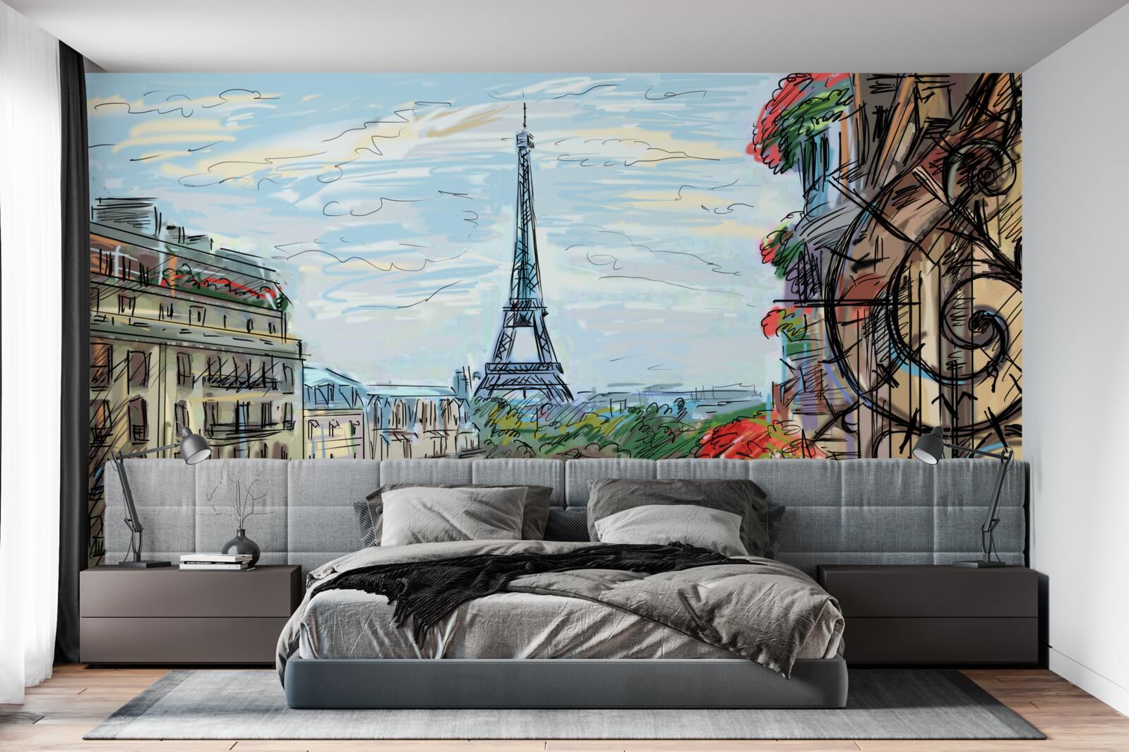 Fototapet peisaj uimitor din balconul cu vedere la turnul eiffel