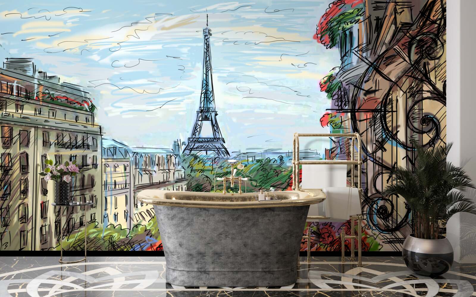 Fototapet peisaj uimitor din balconul cu vedere la turnul eiffel