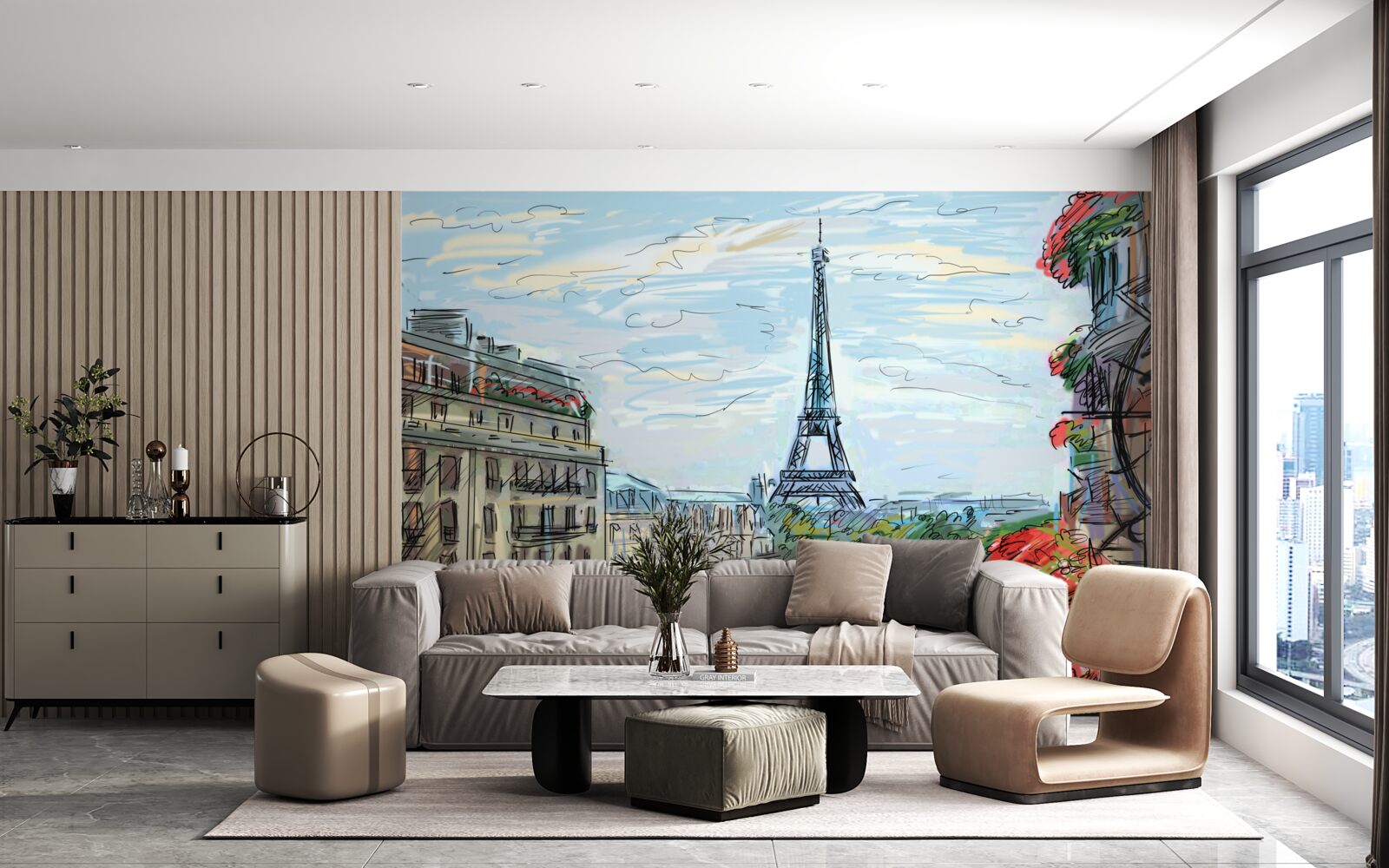 Fototapet peisaj uimitor din balconul cu vedere la turnul eiffel
