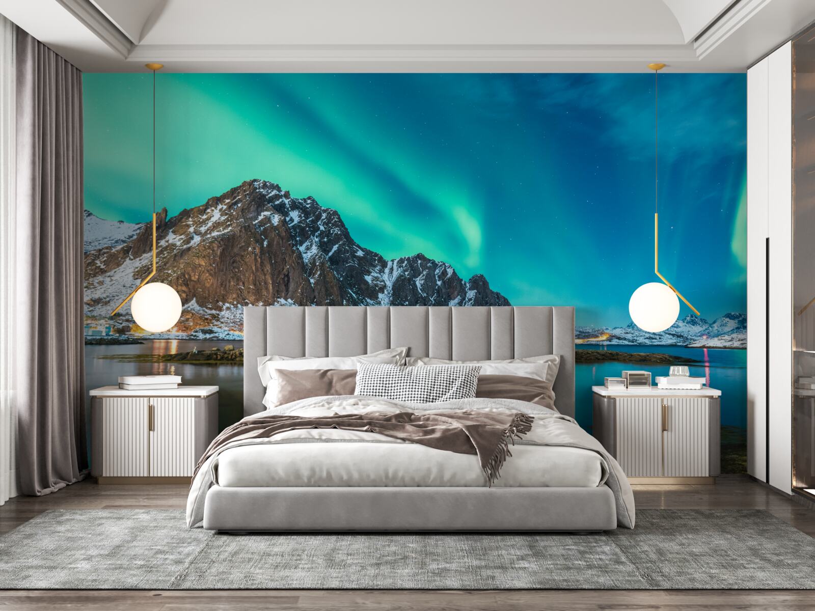 Fototapet aurora boreală deasupra vârfului