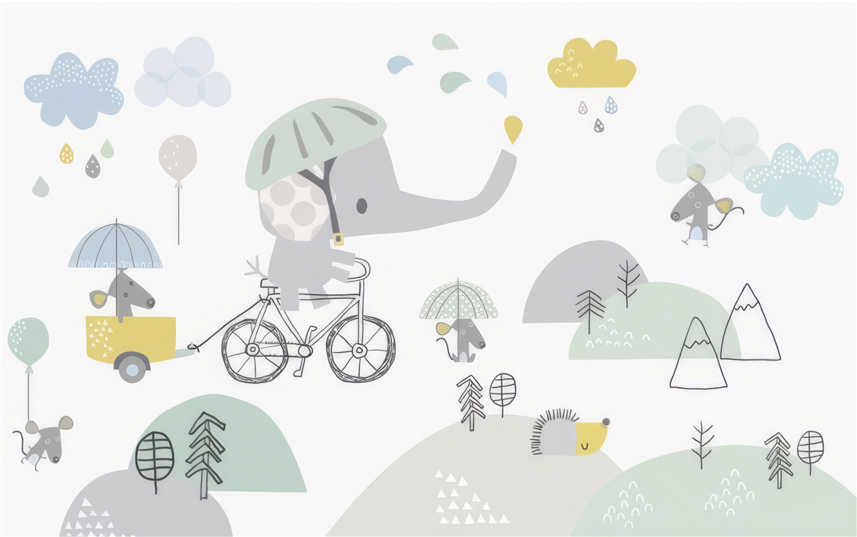 Fototapet alte animale și un elefant pe o bicicletă