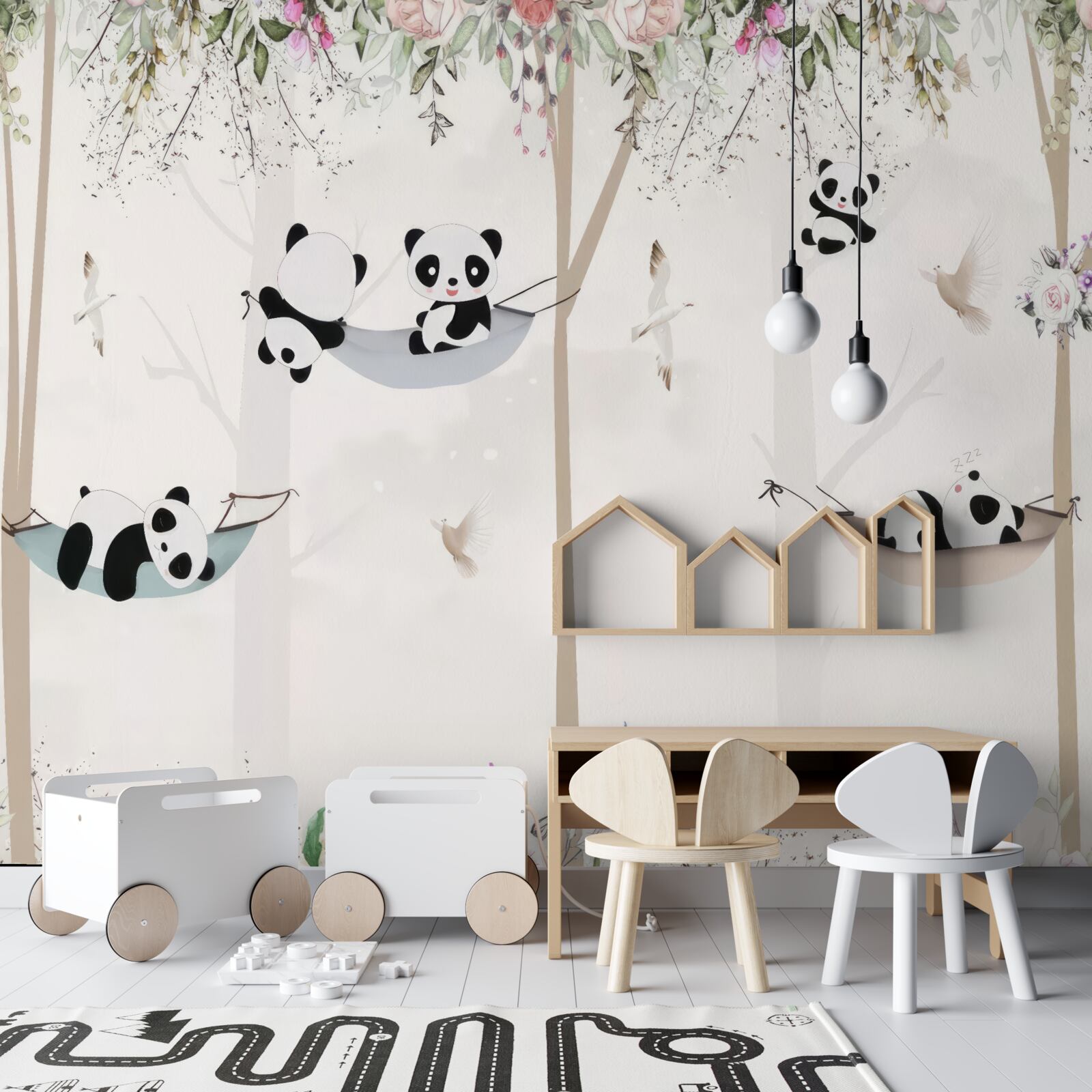 Fototapet pandas drăguți pe paturi suspendate