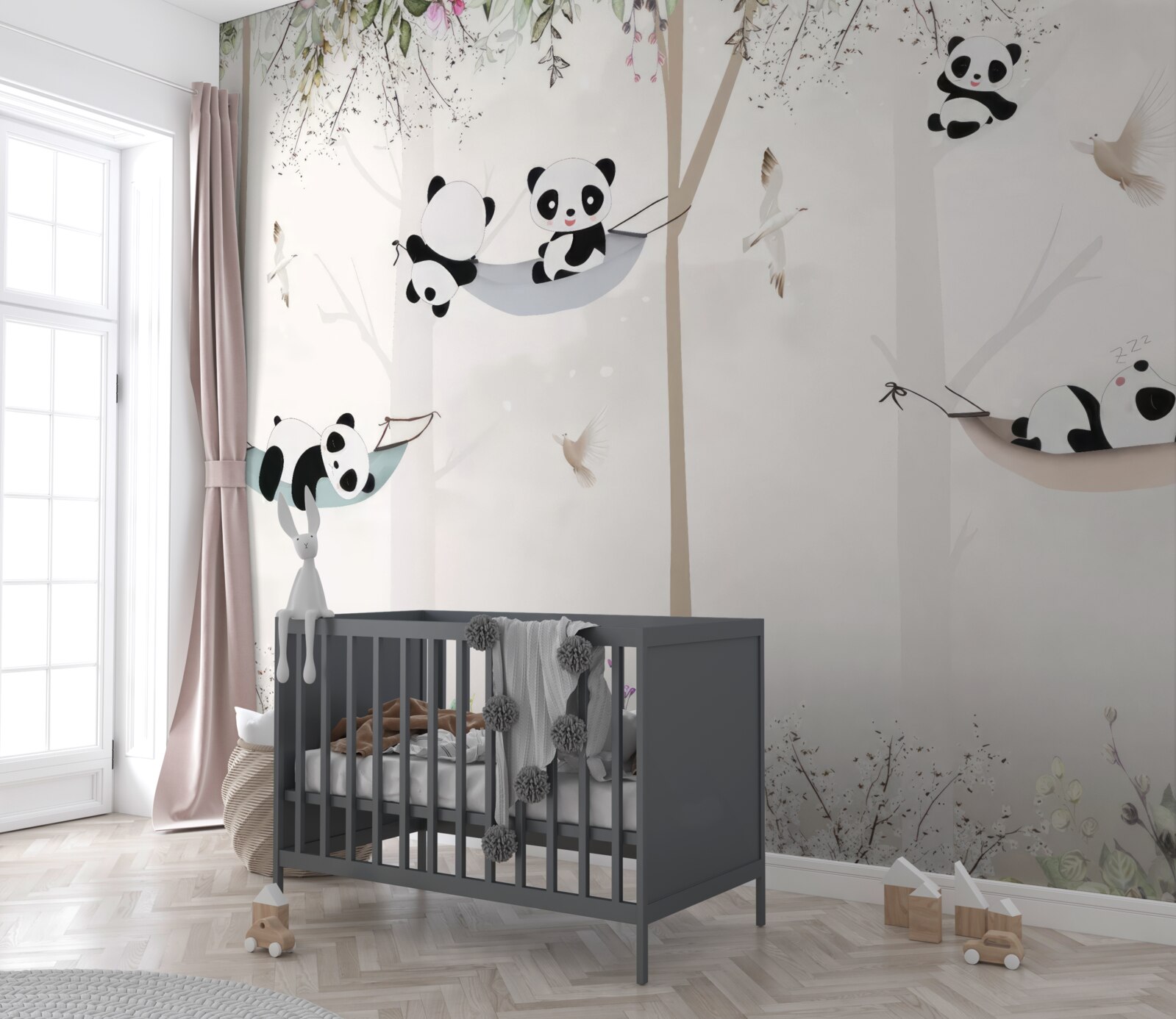 Fototapet pandas drăguți pe paturi suspendate