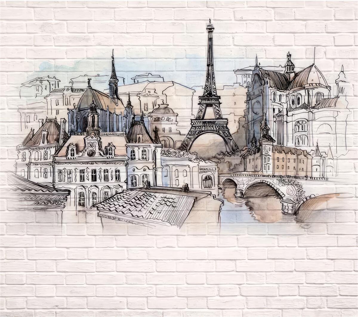 Fototapet imagine a Parisului pe un zid de cărămidă