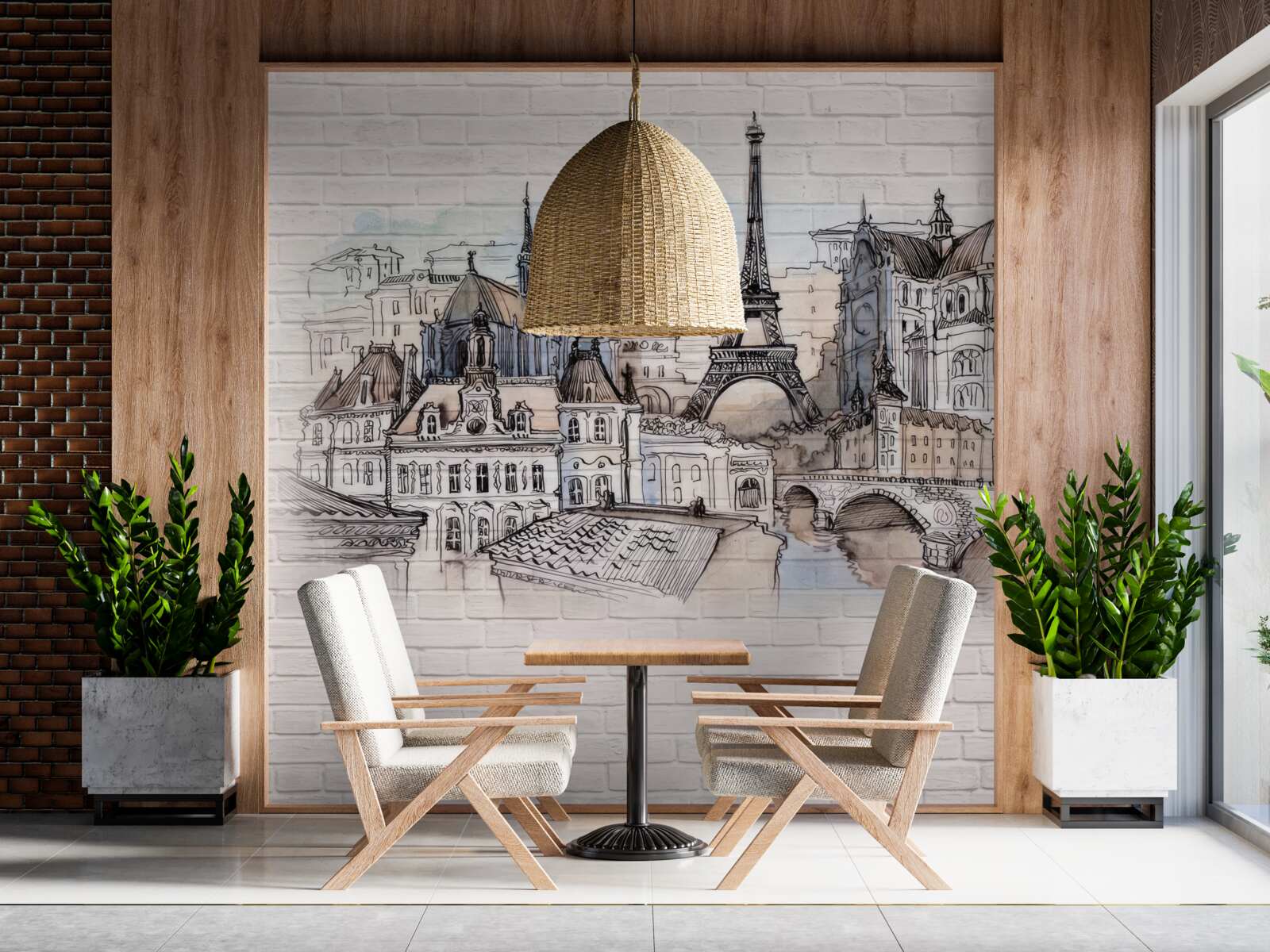 Fototapet imagine a Parisului pe un zid de cărămidă