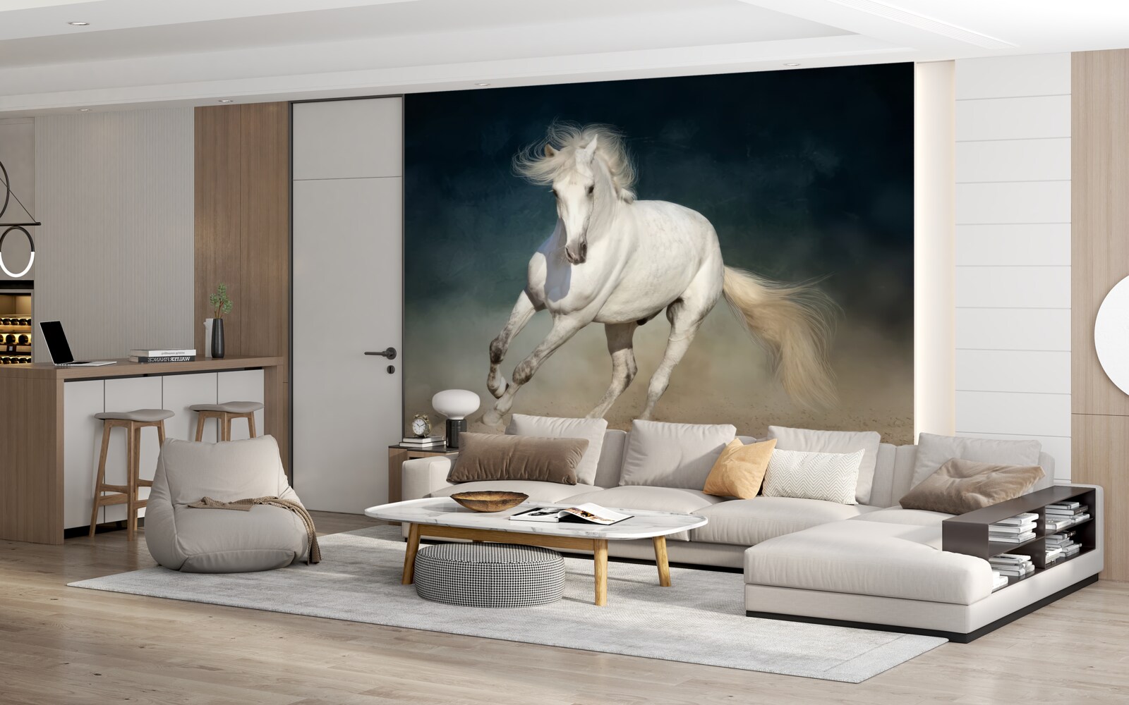 Fototapet White Horse Run